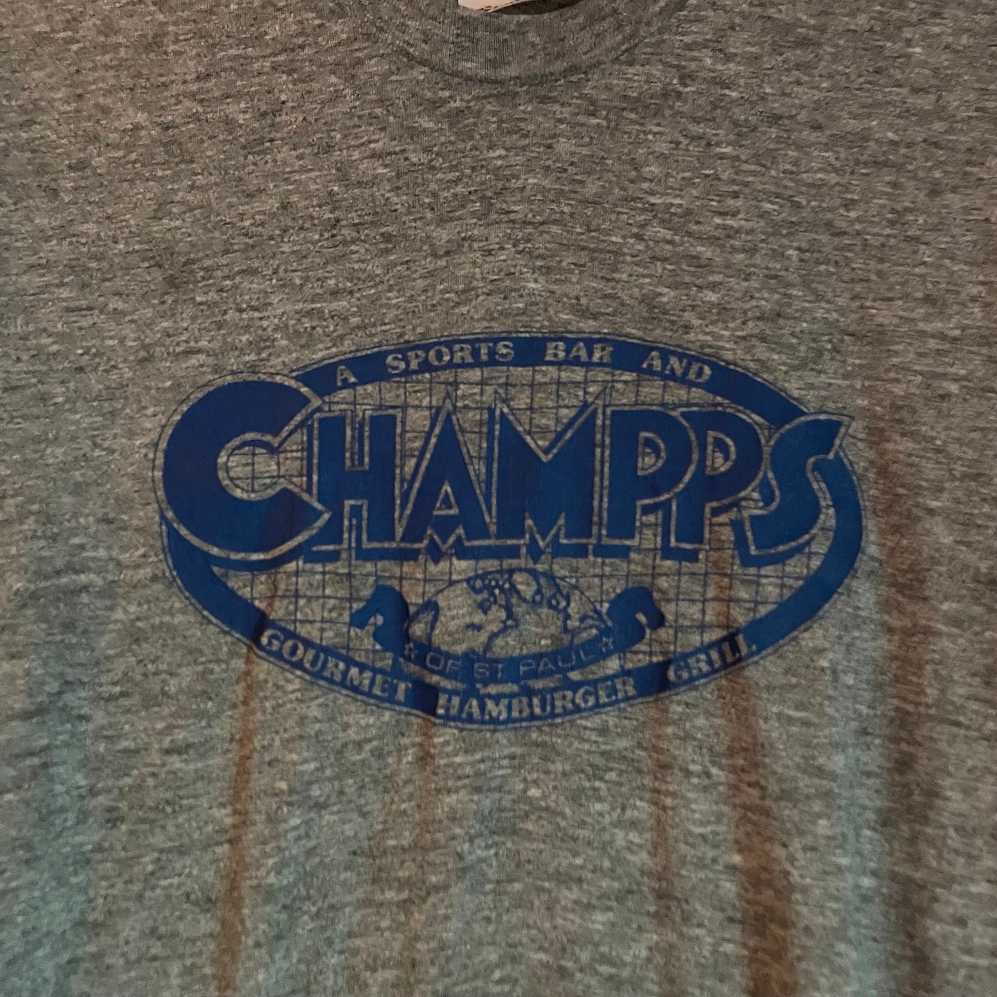 vtg 70s CHAMMPS ST PAUL // vintage xl minnesota hamburger chain restaurant paper thin distressed soft sheer baggy grunge oversized hipster