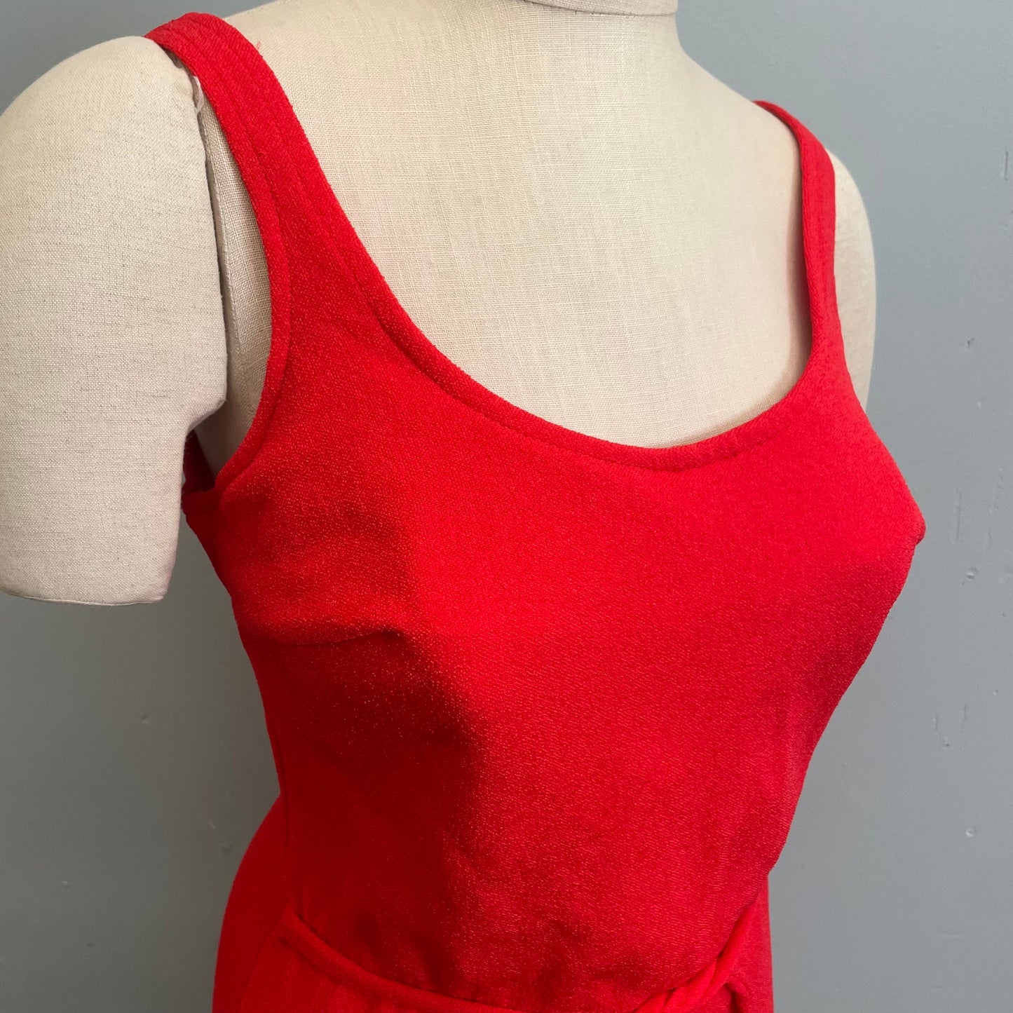 vtg 60s LIPSTICK RED SWIMSUIT // vintage sexy tight belted playsuit pin up marilyn monroe hot nylon bombshell pool party low cut back romper