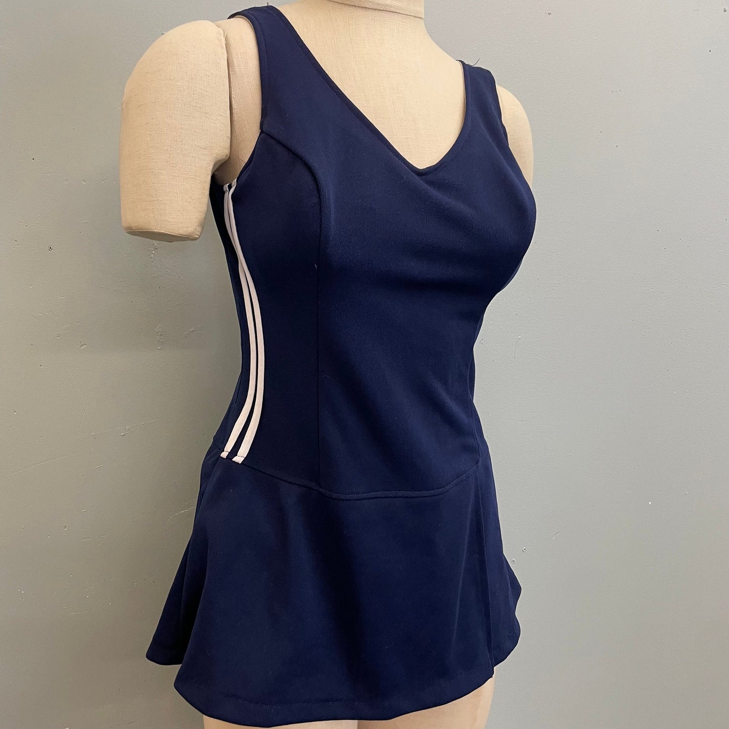 vtg 60s BLUE STRIPED SWIMSUIT // vintage low cut back tankini playsuit romper one piece tank swimsuit sheath sporty volleyball bathing suit