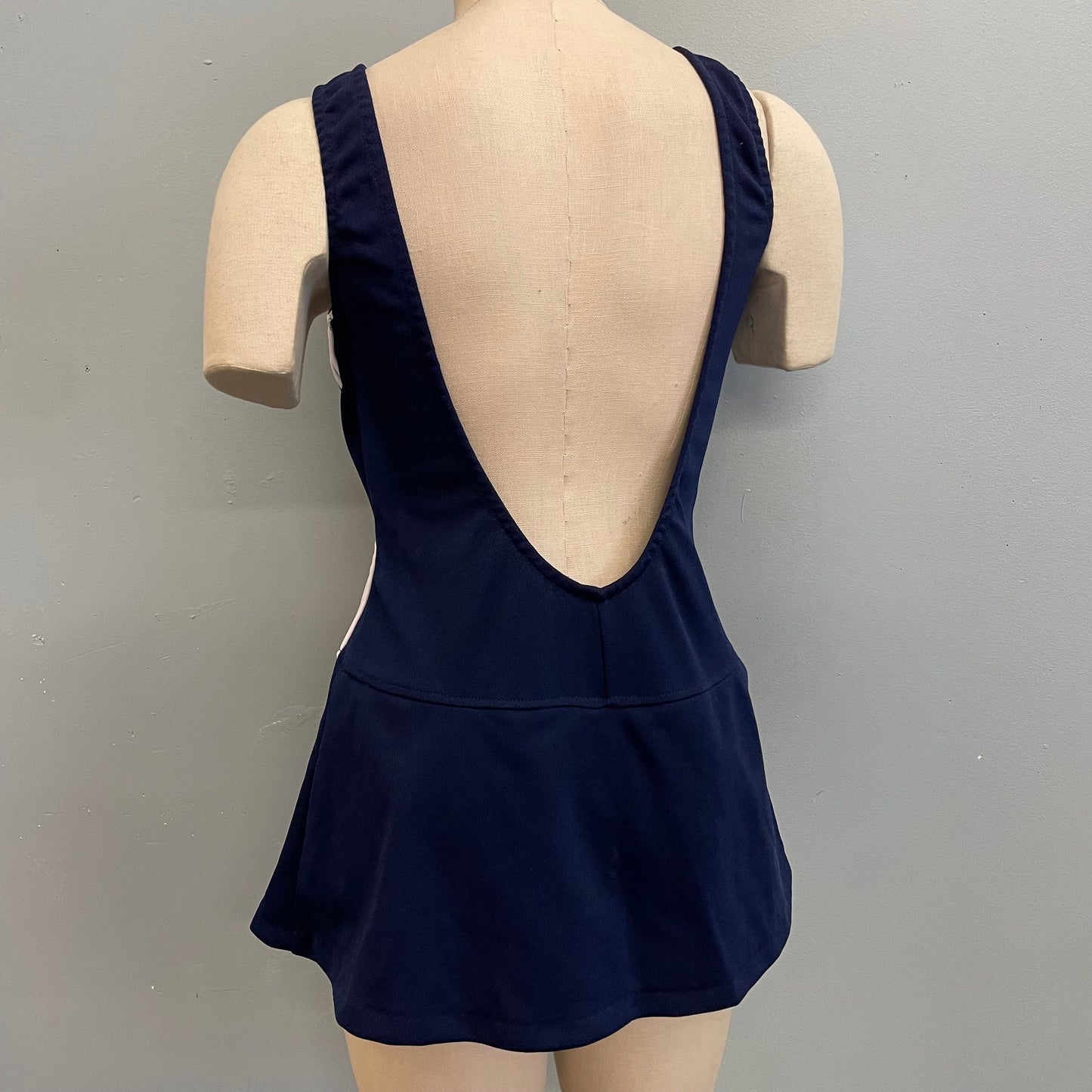 vtg 60s BLUE STRIPED SWIMSUIT // vintage low cut back tankini playsuit romper one piece tank swimsuit sheath sporty volleyball bathing suit