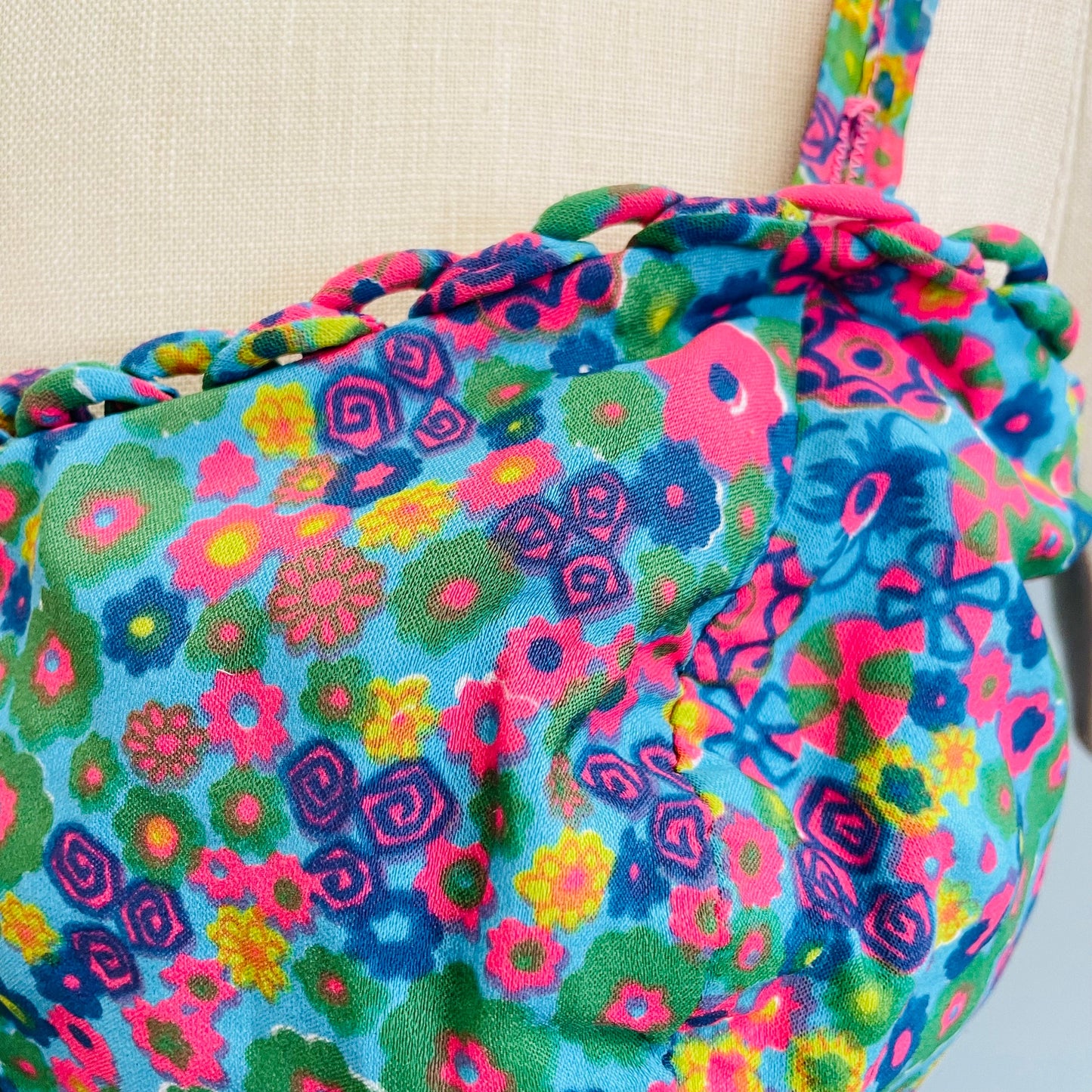 vtg 60s flower power mod retro playsuit one piece tank swimsuit bright neon psychedelic romper boy shorts tankini cute beach fit summer twee