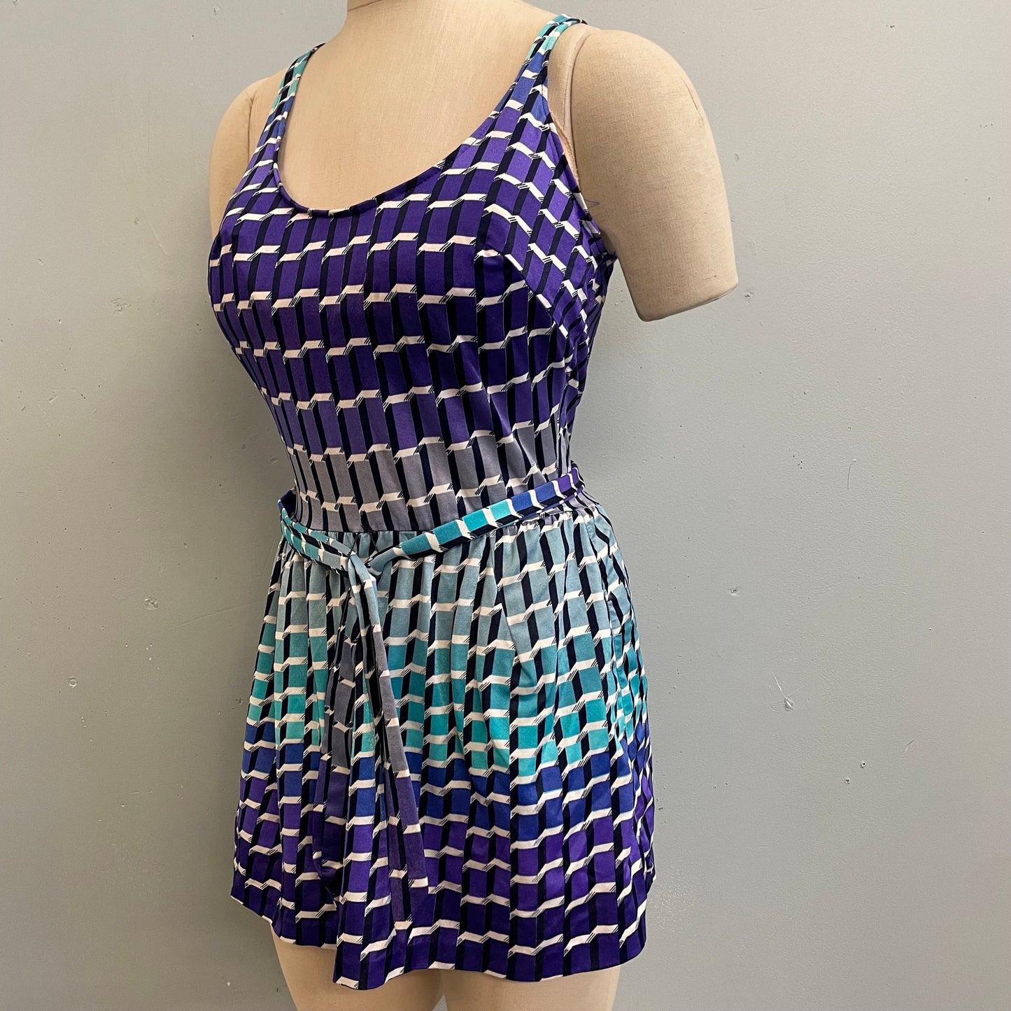 vtg amazing mermaid scales belted swimsuit retro geometric playsuit romper mod ombre tank one piece bathing suit mermaid outfit beach dress