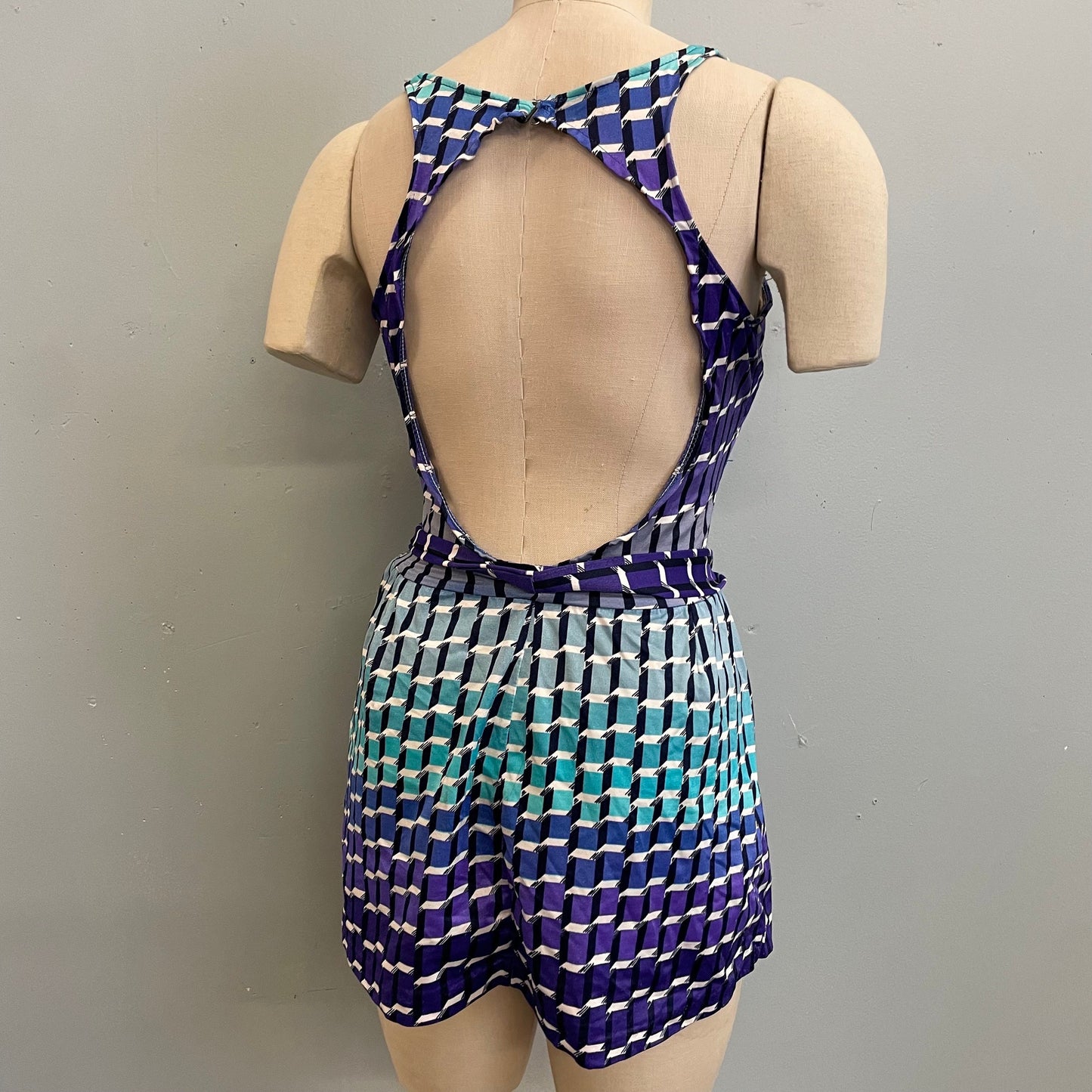 vtg amazing mermaid scales belted swimsuit retro geometric playsuit romper mod ombre tank one piece bathing suit mermaid outfit beach dress