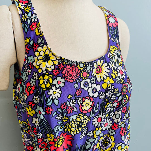 vtg 60s flower power swim dress AS IS retro mod tank beach dress nylon psychedelic hippie style beach cover up summer mini dress JC Penney