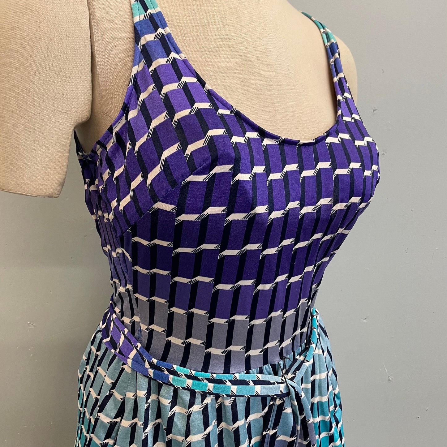 vtg amazing mermaid scales belted swimsuit retro geometric playsuit romper mod ombre tank one piece bathing suit mermaid outfit beach dress