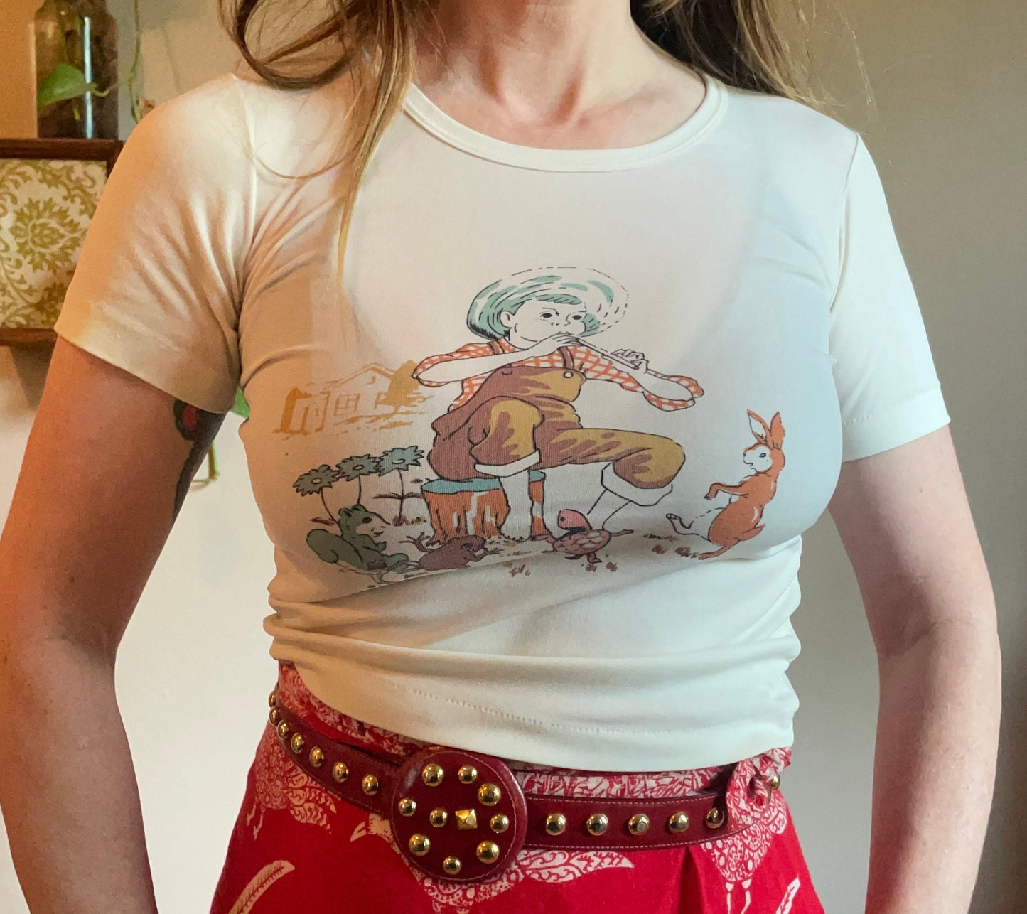 vtg 60s NURSERY RHYME SHIRT // vintage crop top baby tee femme fit graphic tee kids t shirt youth medium fitted cute top 50s french cut tee