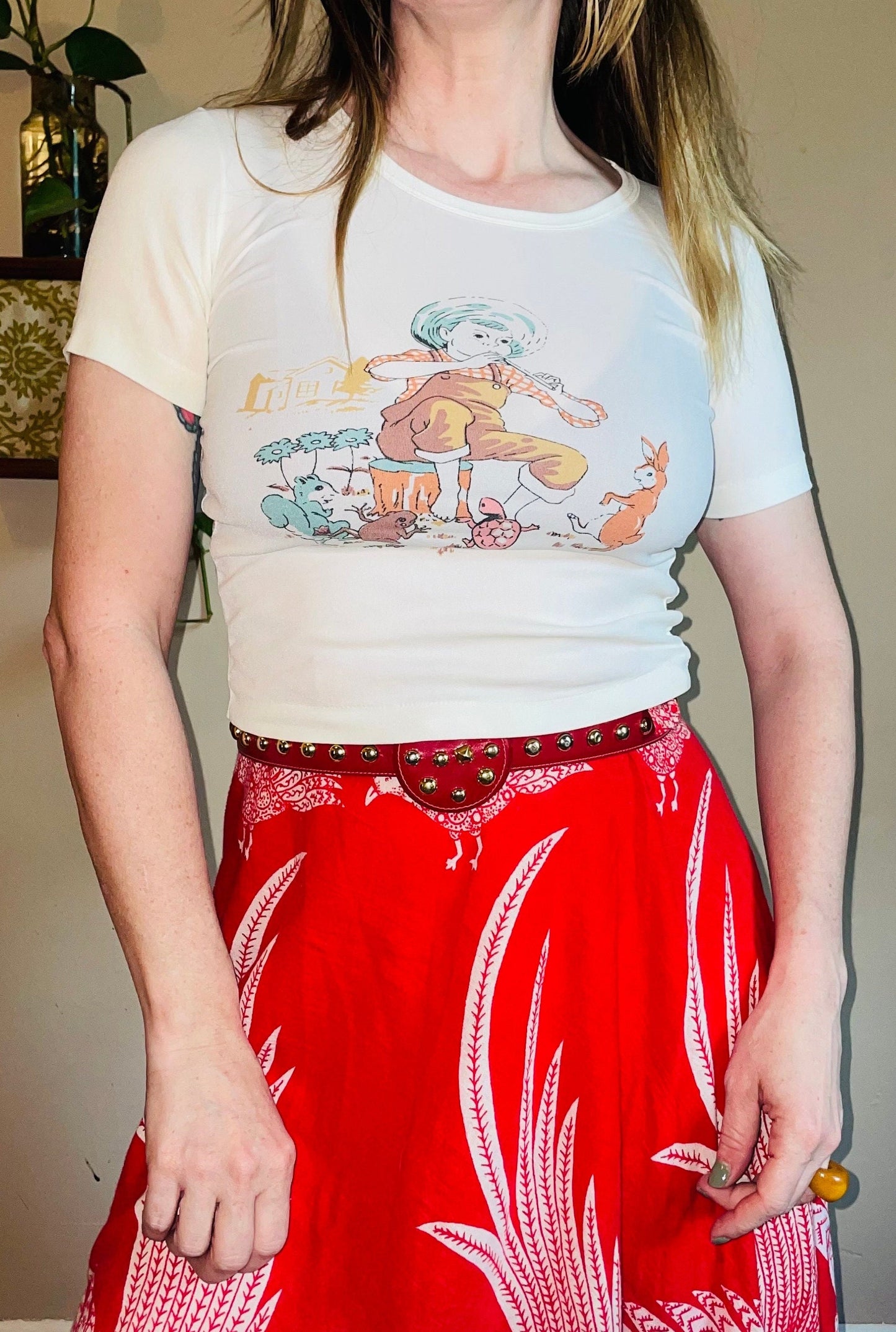 vtg 60s NURSERY RHYME SHIRT // vintage crop top baby tee femme fit graphic tee kids t shirt youth medium fitted cute top 50s french cut tee