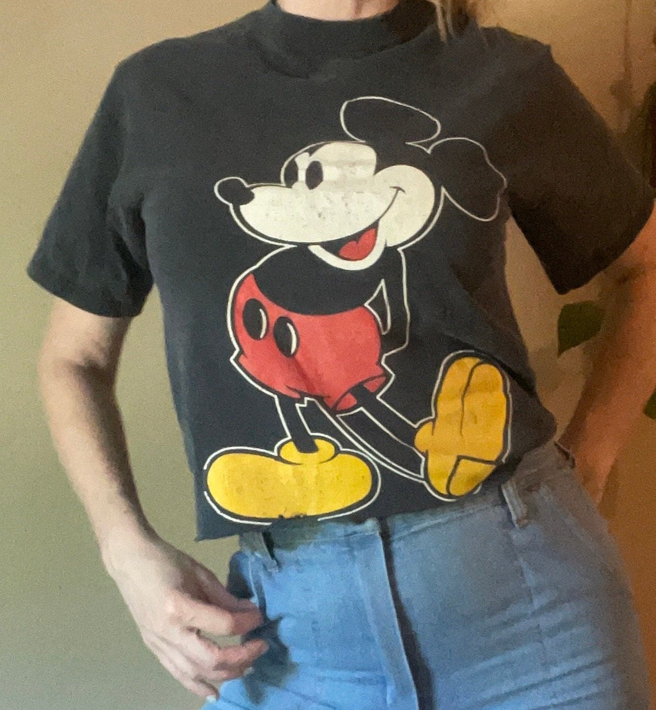 vtg 90s MICKEY CUT OFF Shirt // vintage crop top pop culture cartoon disney graphic baby tee disney world autumn youth large grunge retro
