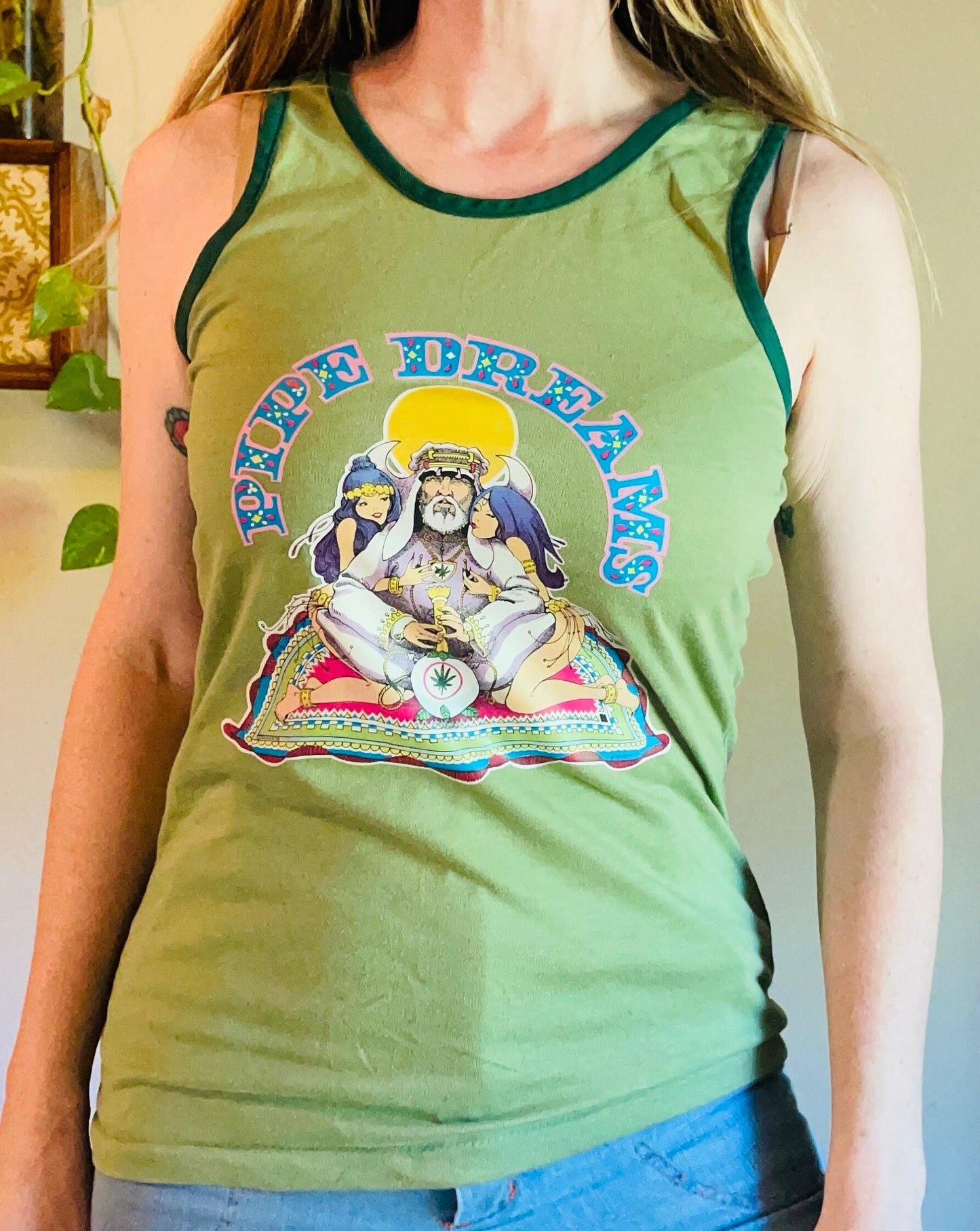 vtg 70s PIPE DREAMS IRON On Shirt // vintage tank top ringer tee hippie stoner retro graphic tee iron on patch father yod the source family