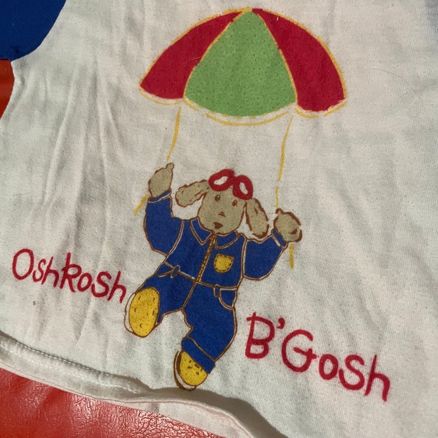 vtg 90s OSHKOSH B'GOSH PUPPY Parachute Shirt // vintage size 3T logo cute teddy bear cartoon two tone ringer baby graphic tee retro pajamas