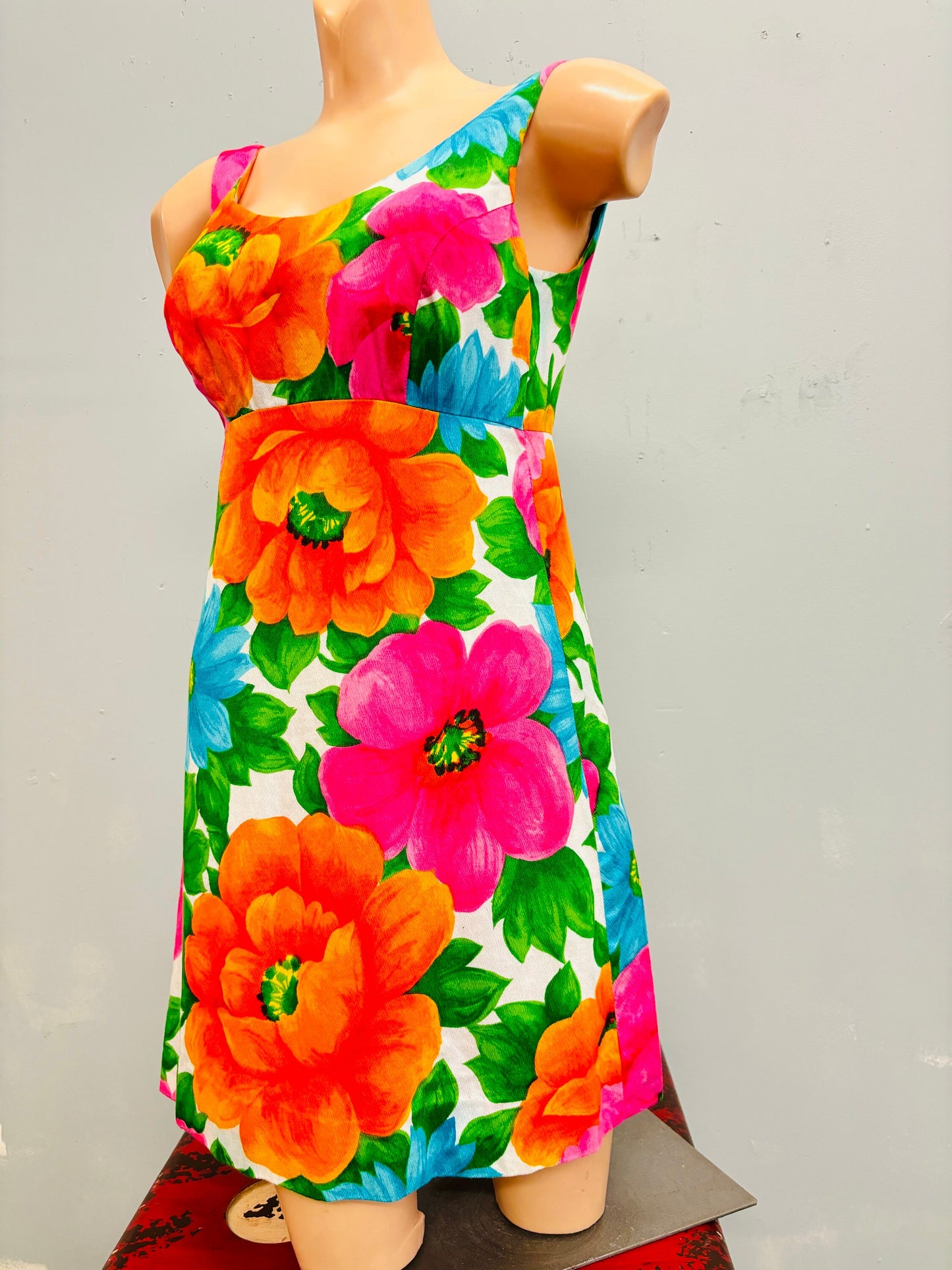 vtg 60s FLORAL RAYON MINI Dress / vintage Alice polynesian mini dress womens xs rayon crepe tank dress bright floral hawaiian barkcloth sexy