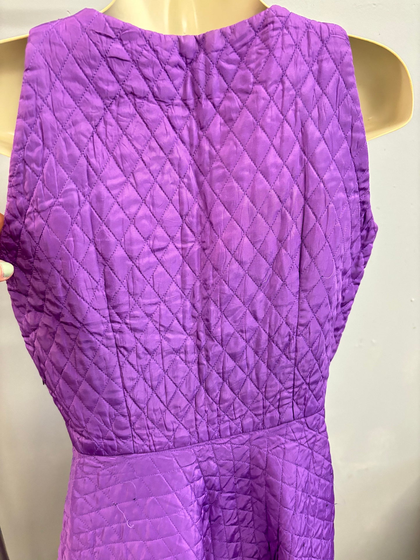 vtg 40s QUILTED PURPLE DRESS // vintage fit n flare dress homemade side zip 50s day dress amethyst jewel tone womens xs autumn winter style