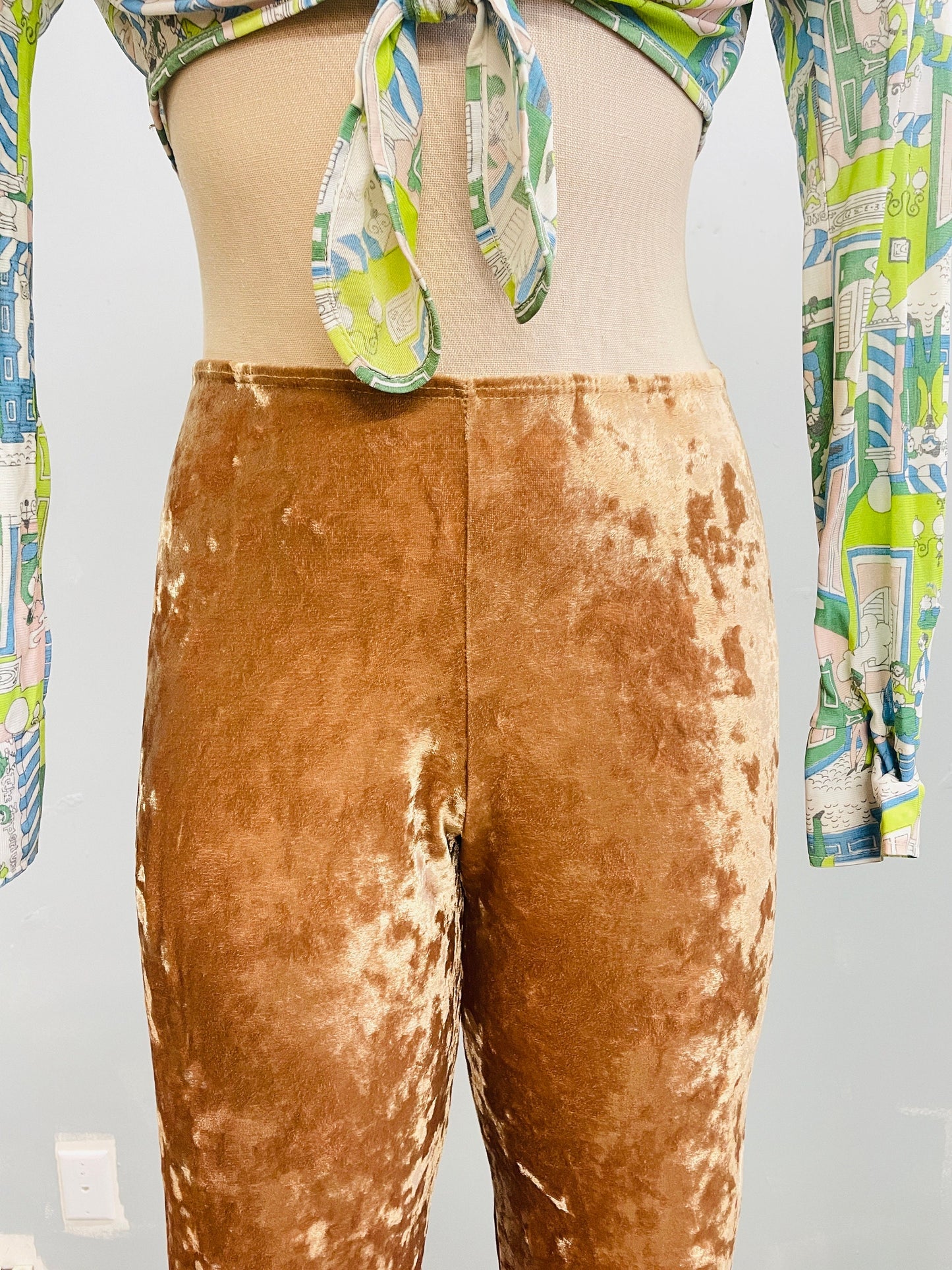 vtg 70s CRUSHED VELVET FLARE Pants // vintage retro autumn style gold bell bottoms high waisted glam rock hippie boho hendrix led zepplin