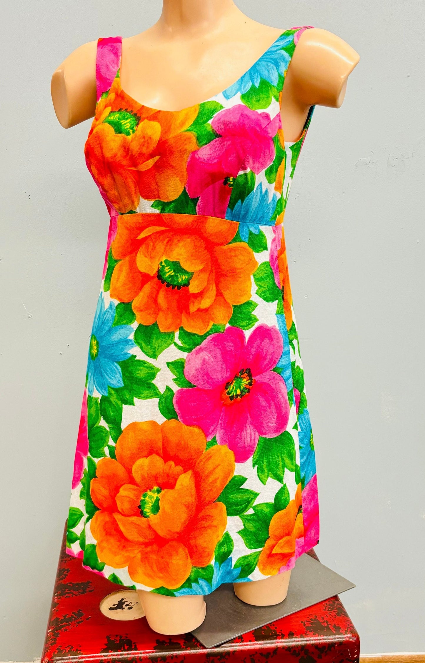 vtg 60s FLORAL RAYON MINI Dress / vintage Alice polynesian mini dress womens xs rayon crepe tank dress bright floral hawaiian barkcloth sexy