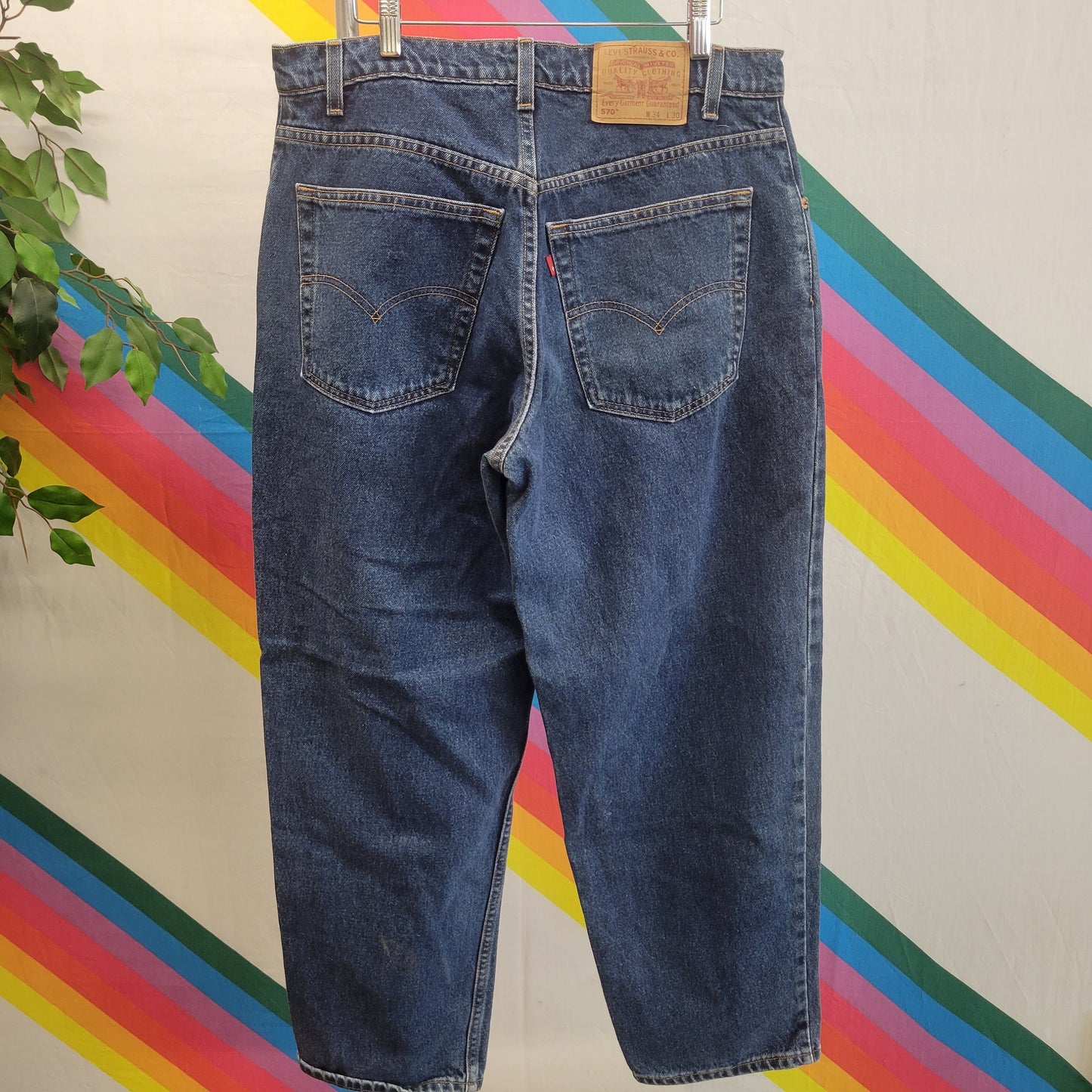 vtg 90s LEVIS 570 JEANS 34  /// vintage baggy jeans dark wash red tag levis denim skater thin 1990s jeans casual autumn retro unisex grunge