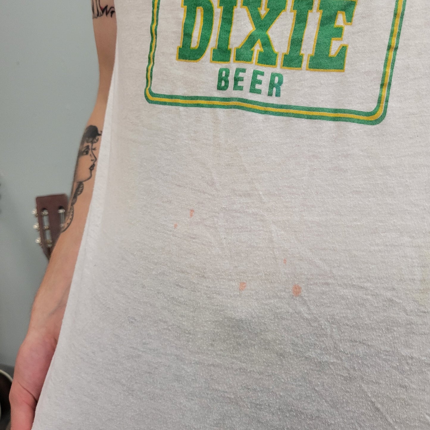 70s DIXIE BEER TSHIRT // vintage water print paper thin louisiana brewery beer champion cotton workwear true vintage southern large hanes
