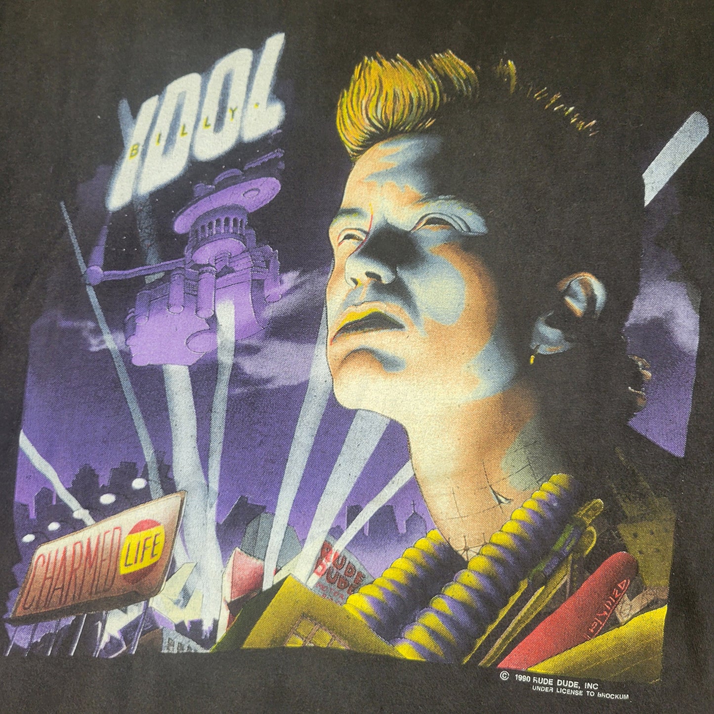 vtg 90s BILLY IDOL SHIRT // vintage brockum medium unisex authentic punk rock band tee charmed life world tour single stitch 80s art nouveau