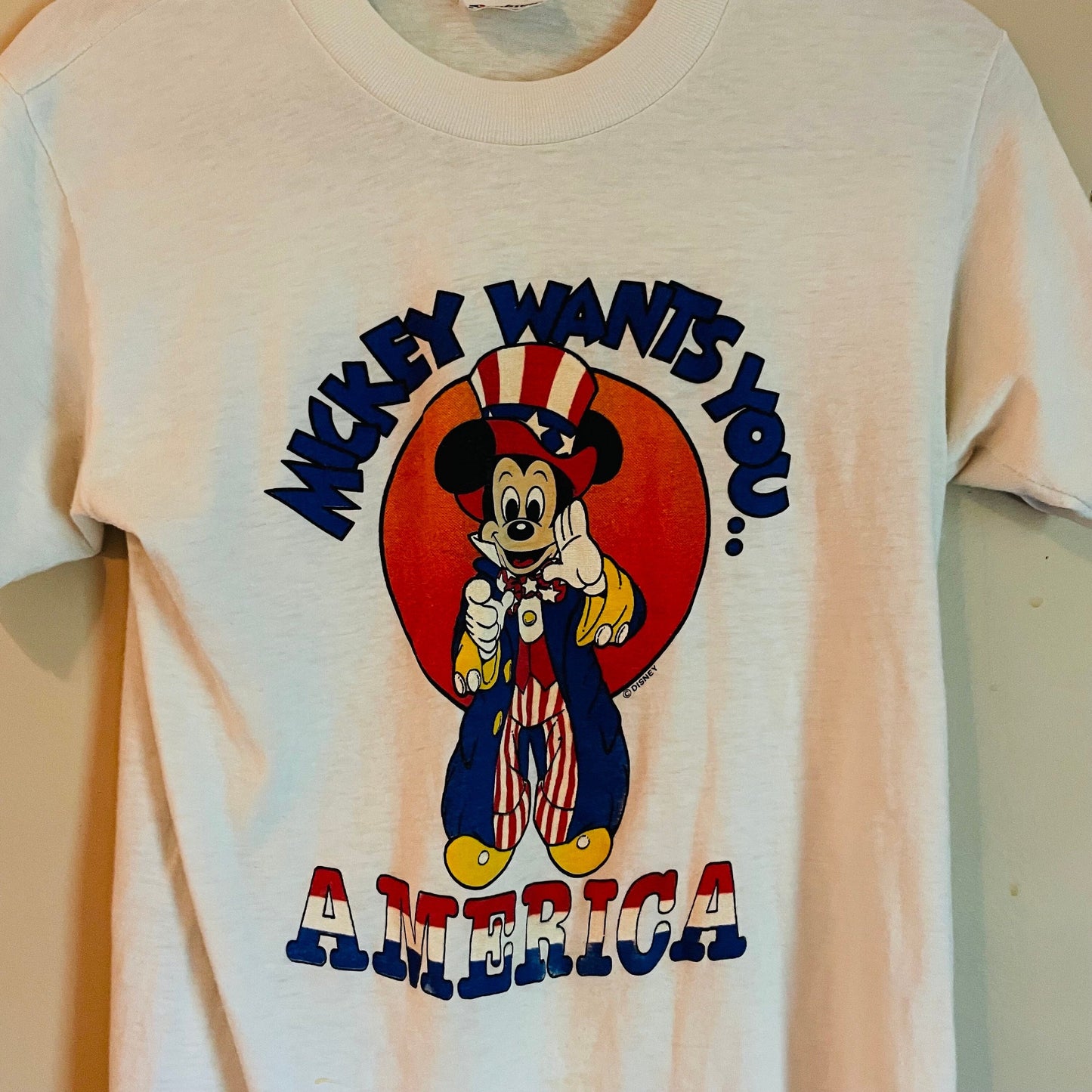 vtg 70s MICKEY WANTS YOU // vintage bicentennial usa uncle sam retro graphic tee stedman soft thin disney nautical t shirt America vote usa