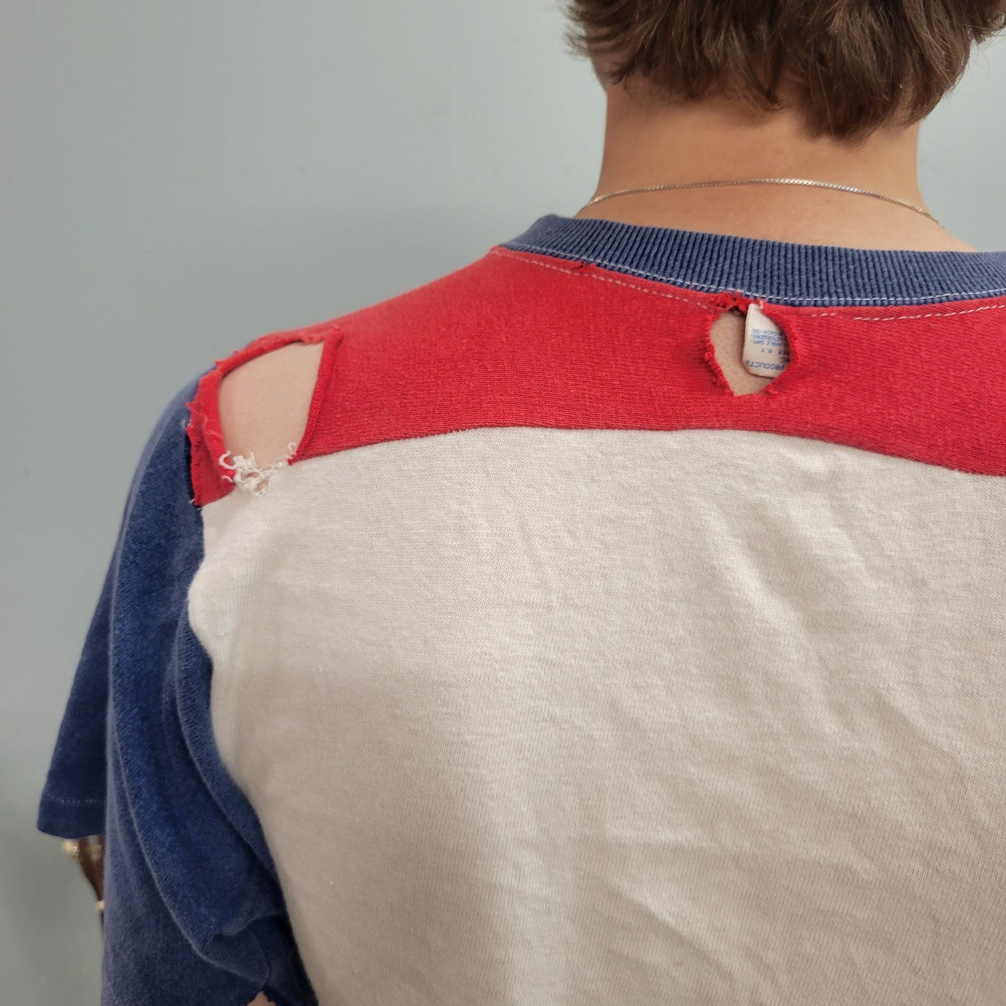 vtg 70s PIRATES T-SHIRT // vintage distressed charlestown team ringer raglan school thrashed tri tone indiana usa champion small paper thin