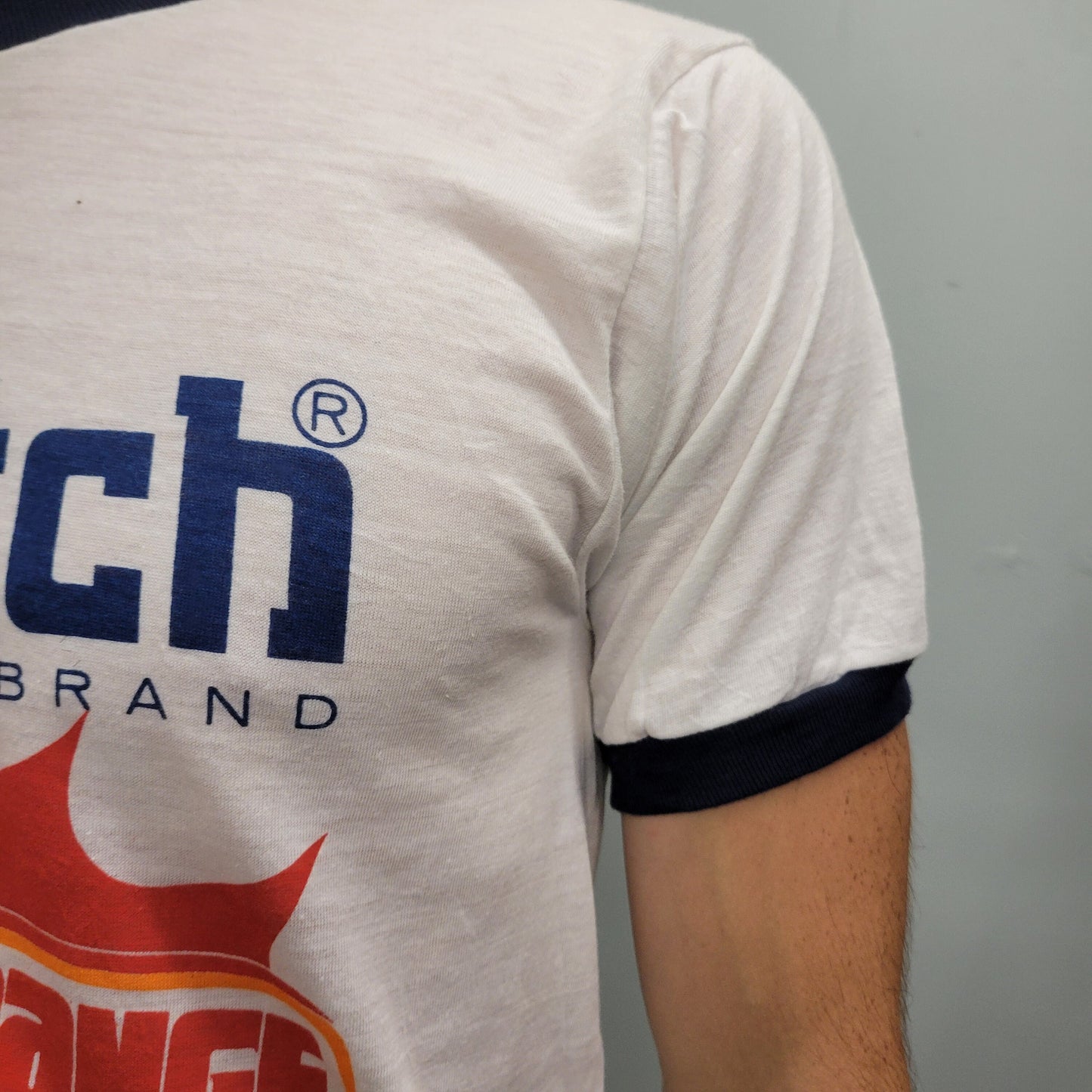 vtg 80s SCOTCH BRAND TSHIRT // vintage medium retro ringer cassette tape reel audio promo sony maxell music stereo sound dyn o mite dynamite