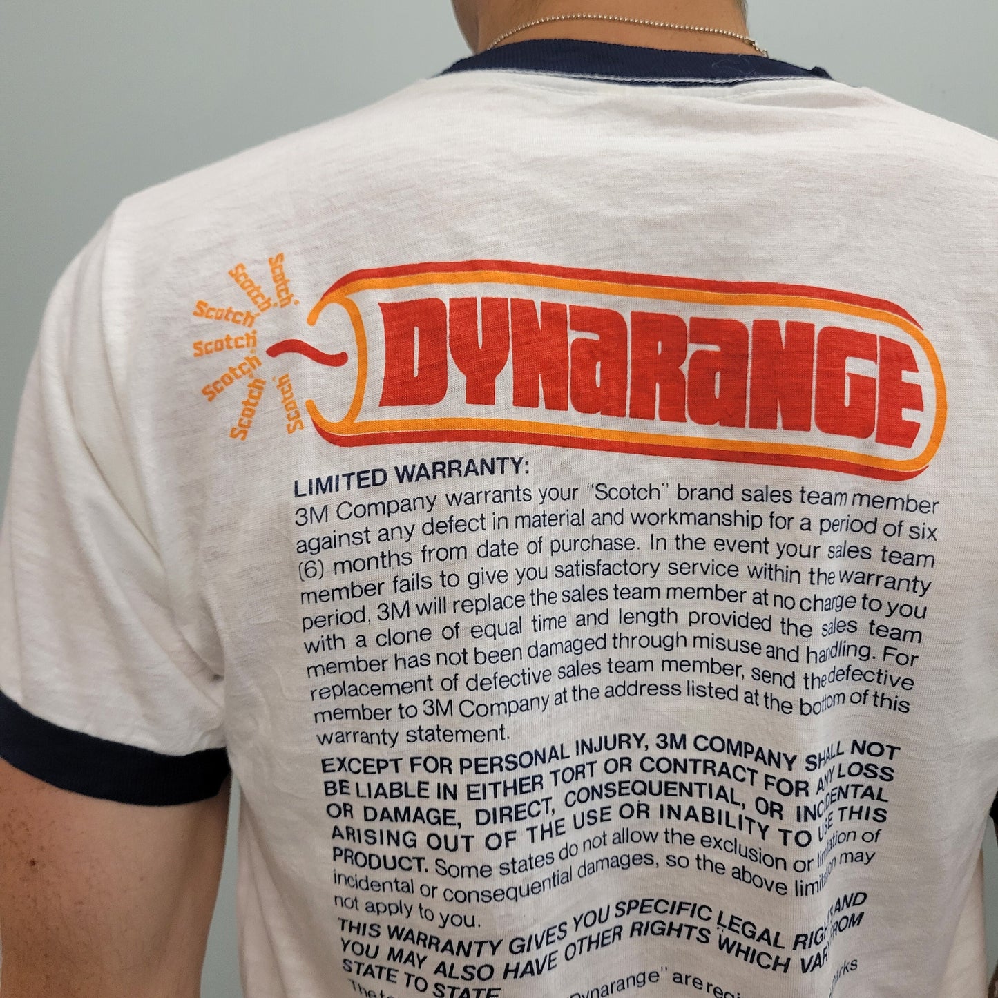 vtg 80s SCOTCH BRAND TSHIRT // vintage medium retro ringer cassette tape reel audio promo sony maxell music stereo sound dyn o mite dynamite