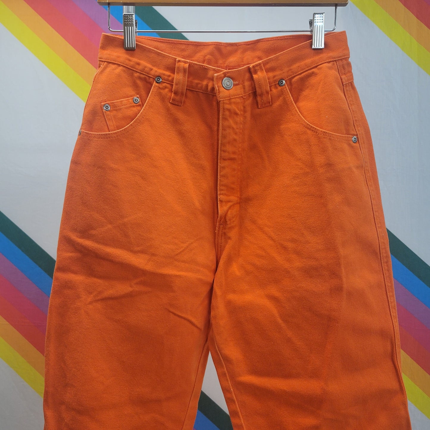 vtg 80s ORANGE WRANGLER JEANS // vintage bareback neon cowboy western womens 28 high rise mom denim disco rodeo cowgirl bull rider cute 11