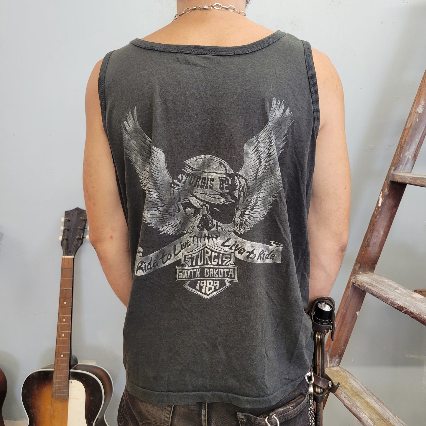 vtg 80s SKULL STURGIS TANK top // vintage single stitch muscle tee chopped goonies pirates biker outlaw punk lost boys harley 3d goth rock
