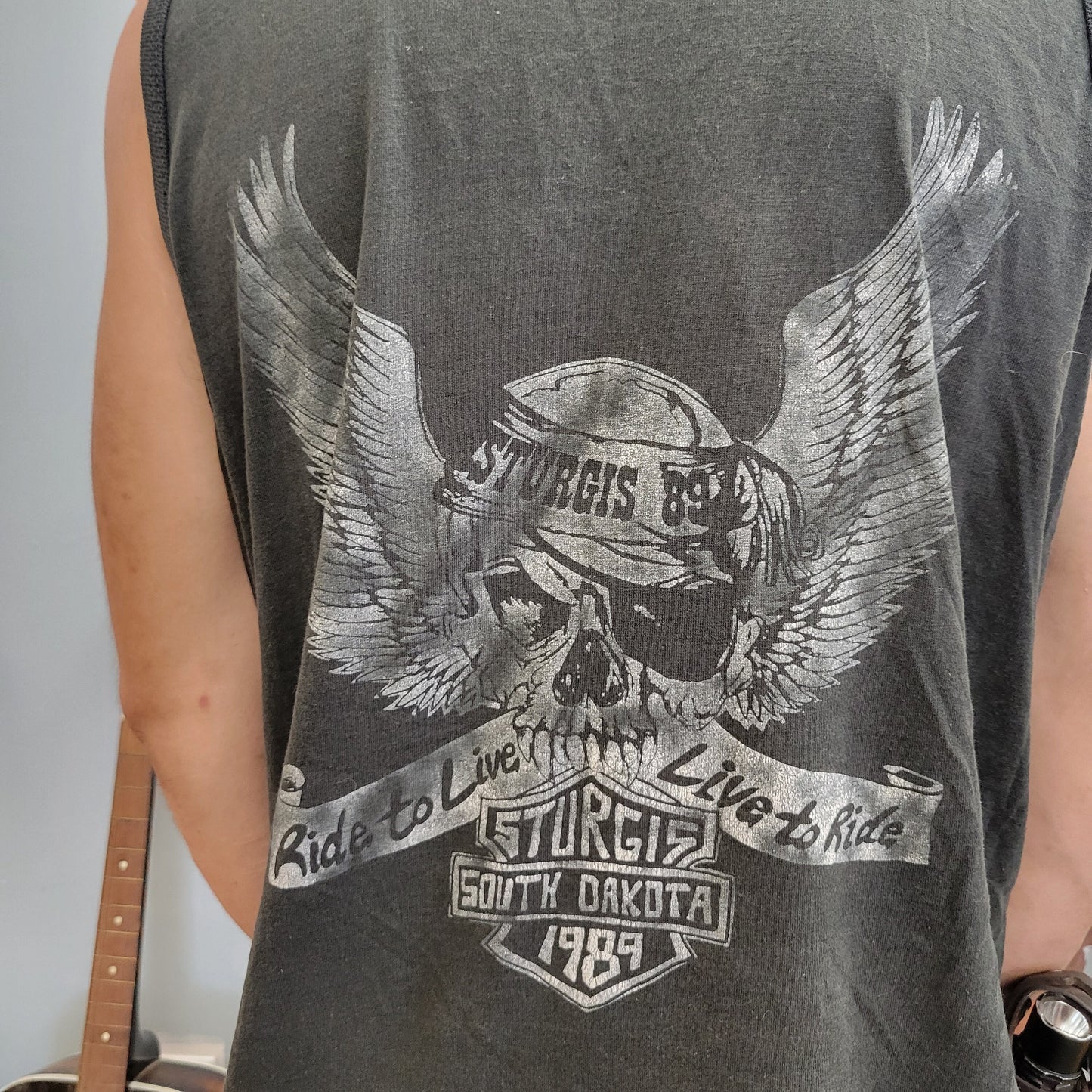 vtg 80s SKULL STURGIS TANK top // vintage single stitch muscle tee chopped goonies pirates biker outlaw punk lost boys harley 3d goth rock