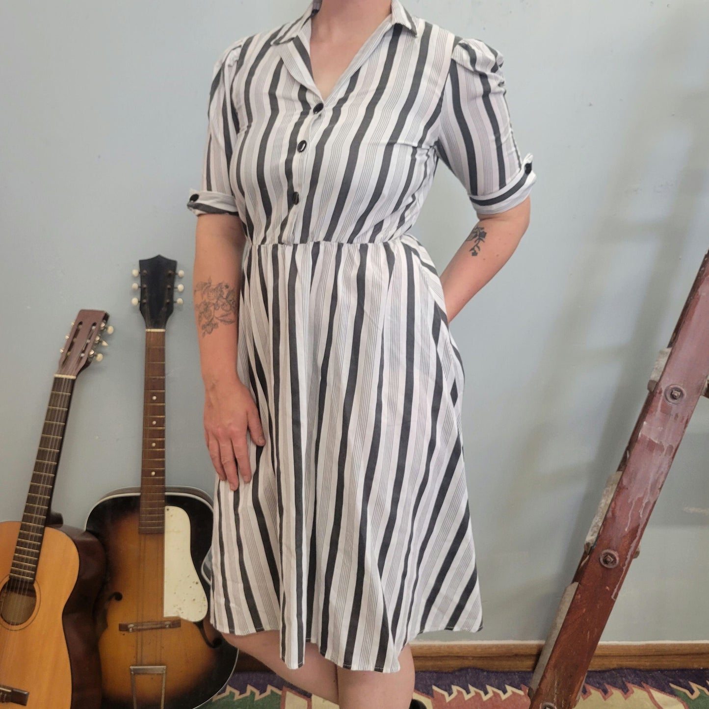 Vtg 70s JACKIE O striped midi dress // casual soft lightweight summer autumn shirt dress size 11 Medium button up day dress mod preppy