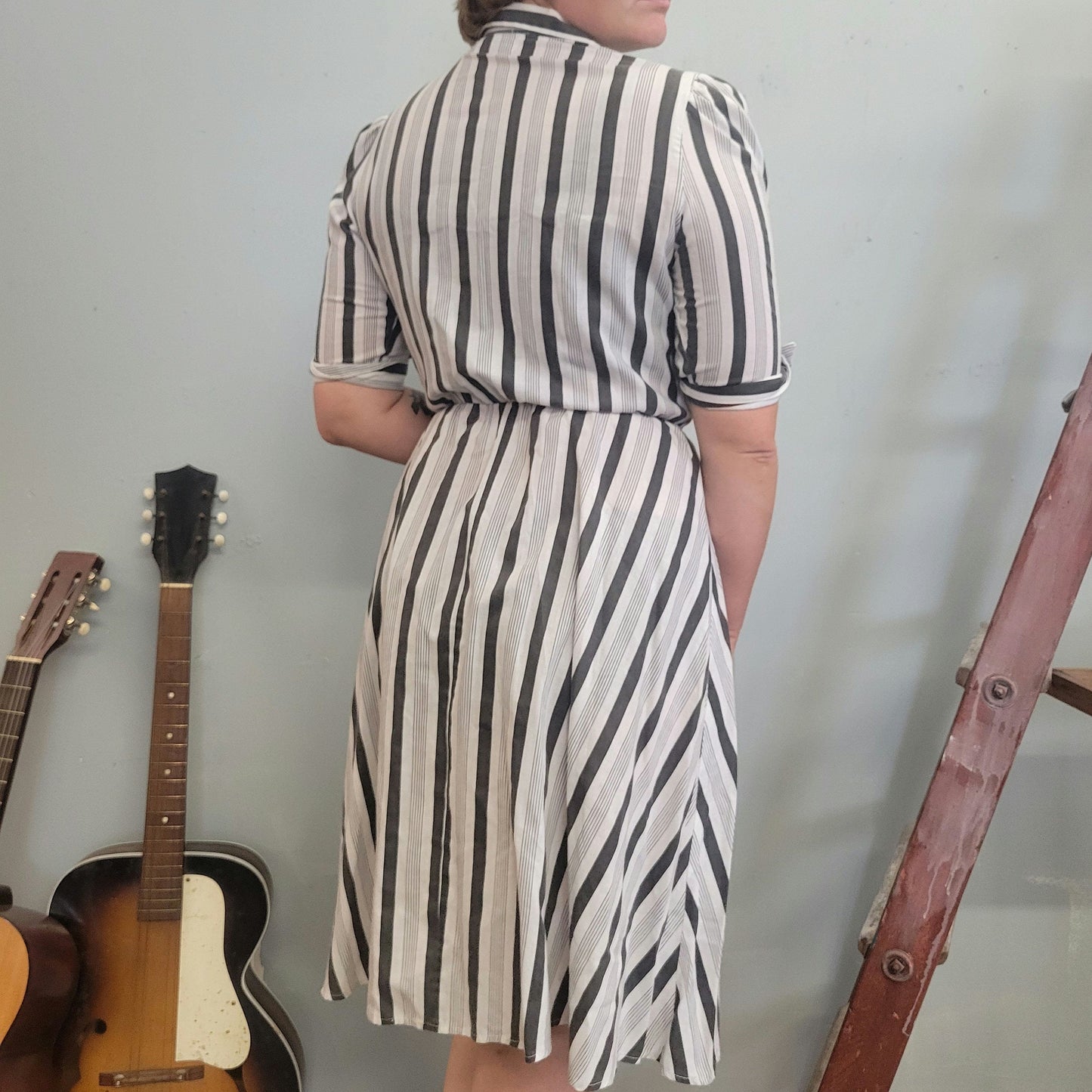 Vtg 70s JACKIE O striped midi dress // casual soft lightweight summer autumn shirt dress size 11 Medium button up day dress mod preppy