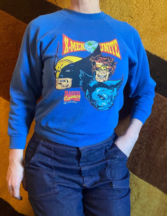 vtg 90s XMEN COMIC WOLVERINE sweatshirt // size youth large 14-16 cyclops & blue beast cartoon graphic tee xs cute crop deadpool marvel