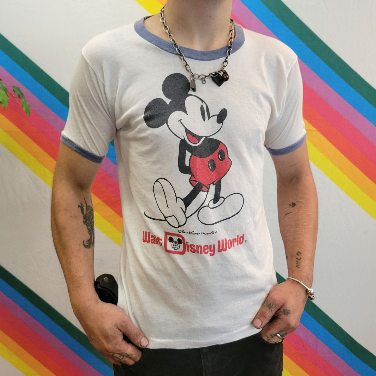 vtg 80s MICKEY MOUSE RINGER // walt disney world ringer tee vintage single stitch tshirt harley rainbow tourist destination visit vacation