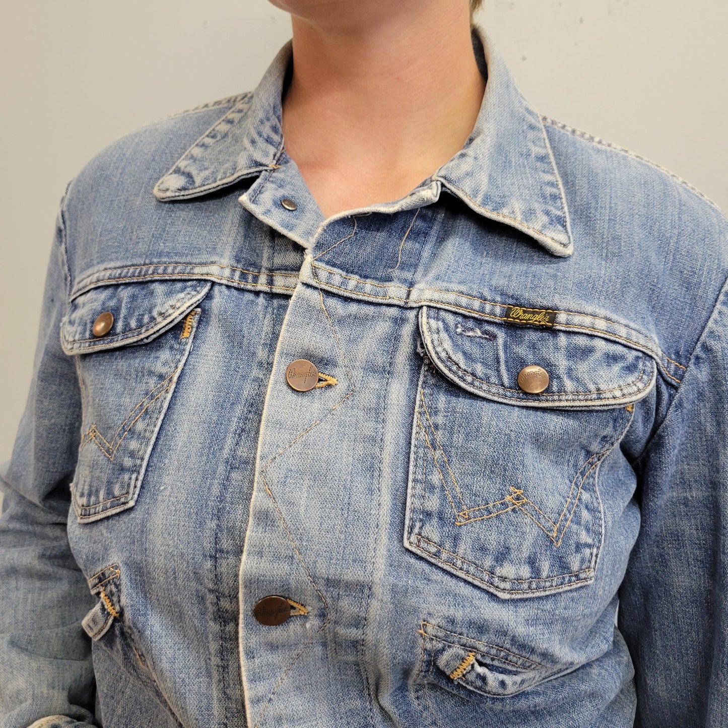 vtg 70s PAINTED DENIM WRANGLER jacket // 80s brad pitt upon hollywood floral art artist levis designer style jean rodeo cowboy bull flower