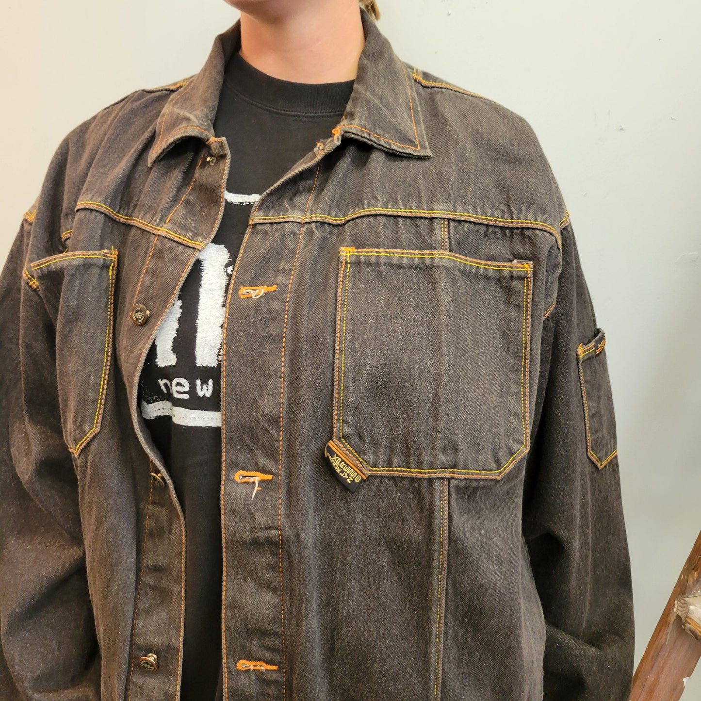 vtg y2k BROOKLYN XPRESS DENIM jacket // vintage wutang biggie rap hip hop jay z oversized jean black fat albert fubu xl southpole style