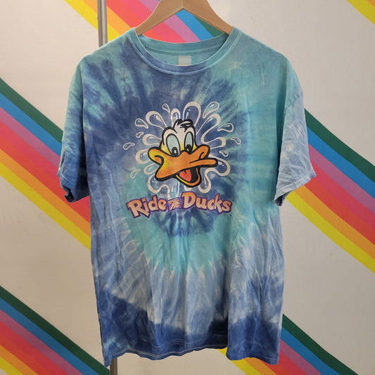 vtg 90s TIE DYE SHIRT // vintage y2k ride the ducks tour boat souvenir funny cute travel cartoons splash mtn universal tee medium unisex