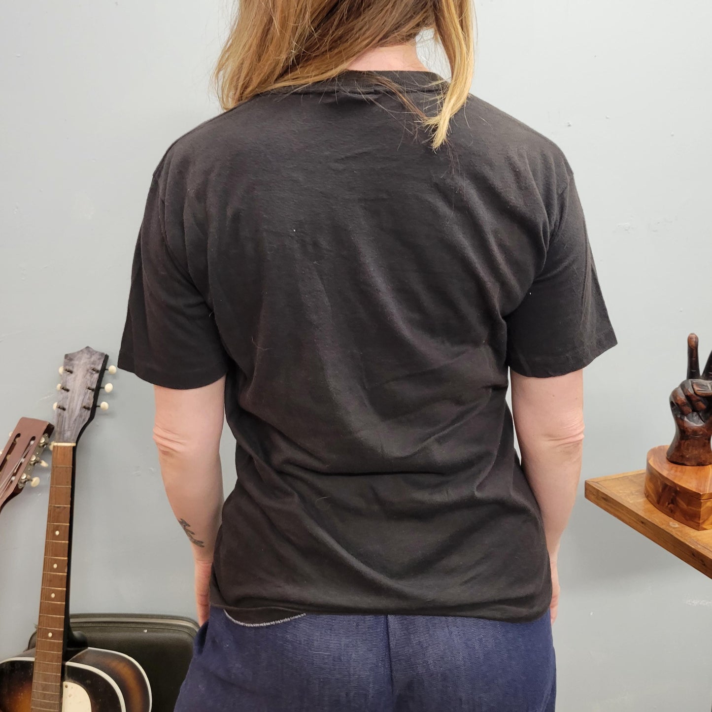 vtg 80s REGAL TIP calato TSHIRT // vintage drumsticks drummer drum band 90s instruments musician black music tee drums concert studio