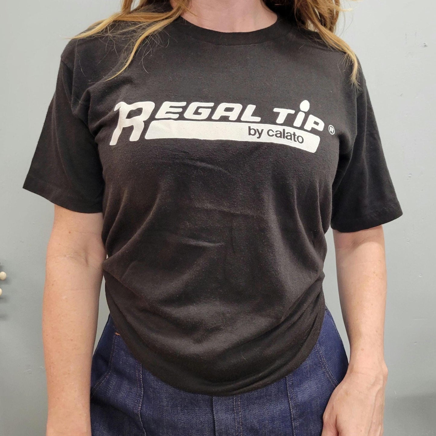 vtg 80s REGAL TIP calato TSHIRT // vintage drumsticks drummer drum band 90s instruments musician black music tee drums concert studio