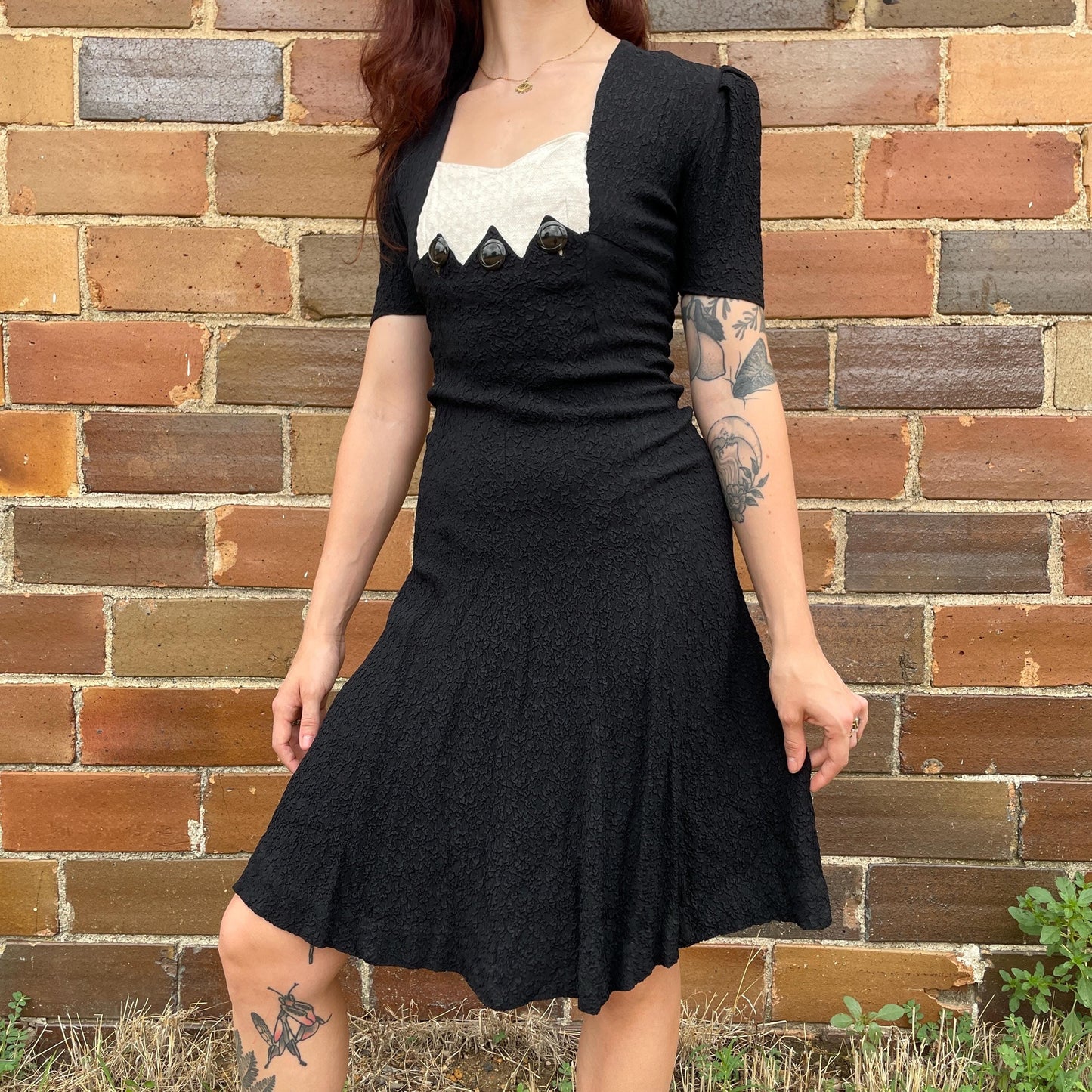 vtg 1930s BLACK & WHITE DECO dress // slinky inky black rayon shelf bust crepe art deco gothic mini dress cruella Halloween autumn