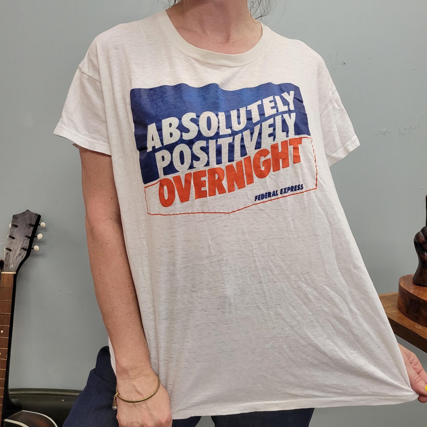 vtg 80s OVERNIGHT FEDERAL EXPRESS tshirt // vintage paper thin white tee ups usps tracking package ship shipper memphis work street style