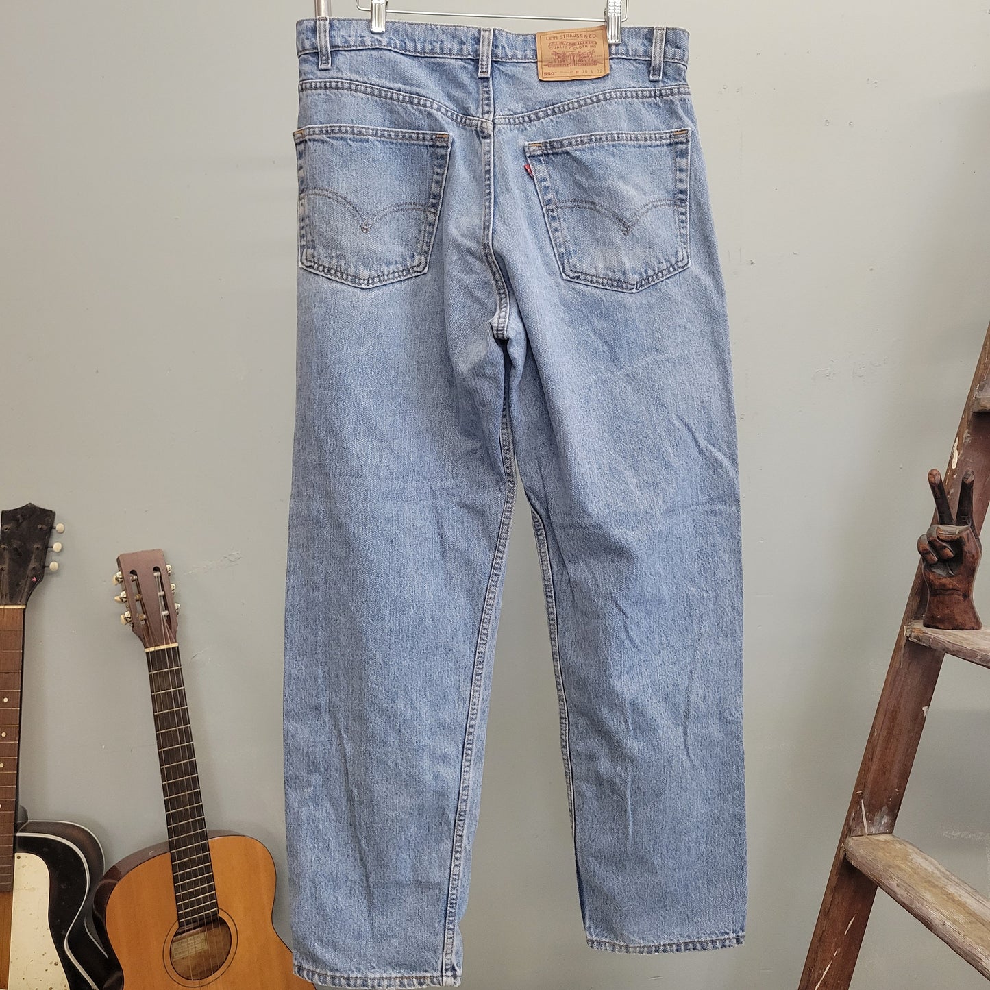 vtg 90s LEVI BAGGY JEANS //  vintage 550 relaxed fit levi strauss 38 x 32 denim levis red tag usa y2k light wash mid high rise unisex jeans