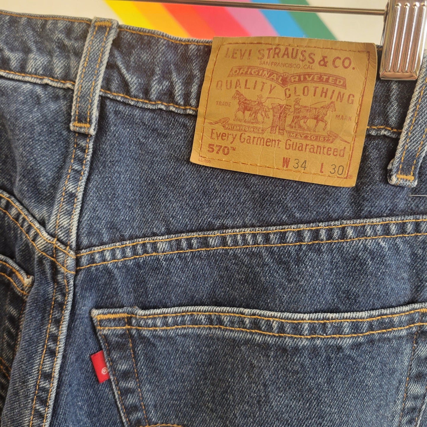vtg 90s LEVIS 570 JEANS 34  /// vintage baggy jeans dark wash red tag levis denim skater thin 1990s jeans casual autumn retro unisex grunge