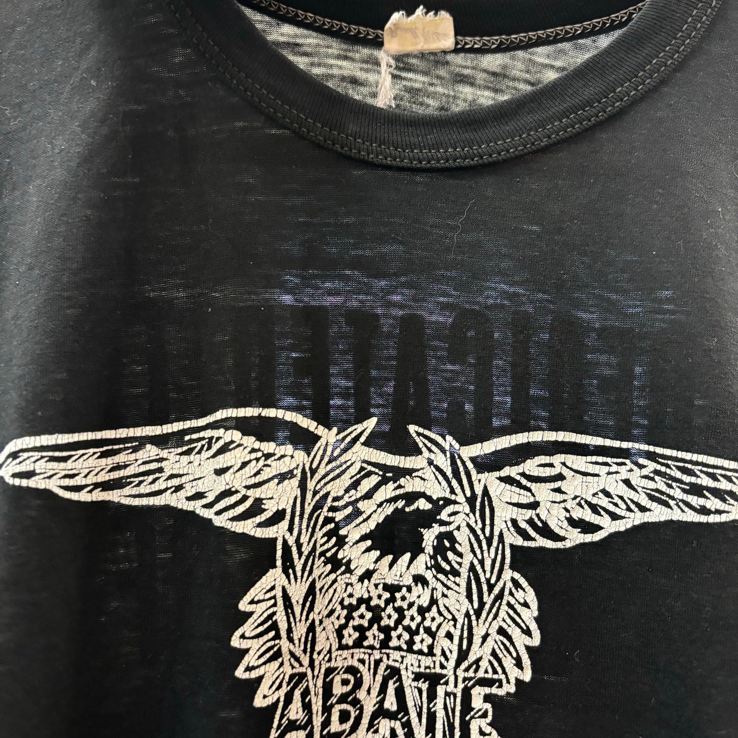 vtg 80s ABATE SOUTH DAKOTA black tshirt // vintage thin tee biker road trucker eagle harley davidson 3d emblem style outlaw gang sd sturgis