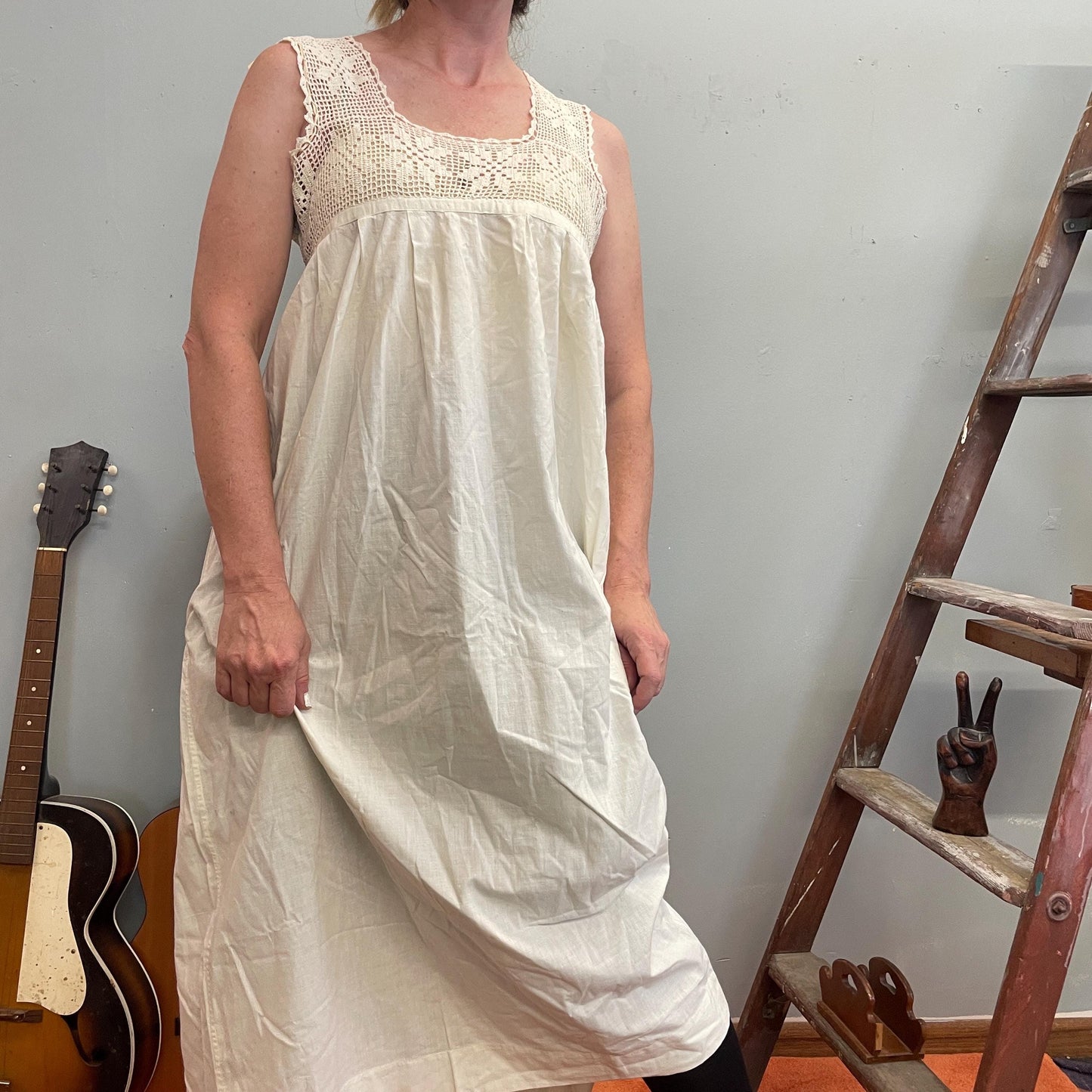 vtg 1900s EMBROIDERED NIGHT DRESS // vintage cotton eyelet lawn dress edwardian nightgown maxi sleep dress pajamas flowy minimalist white