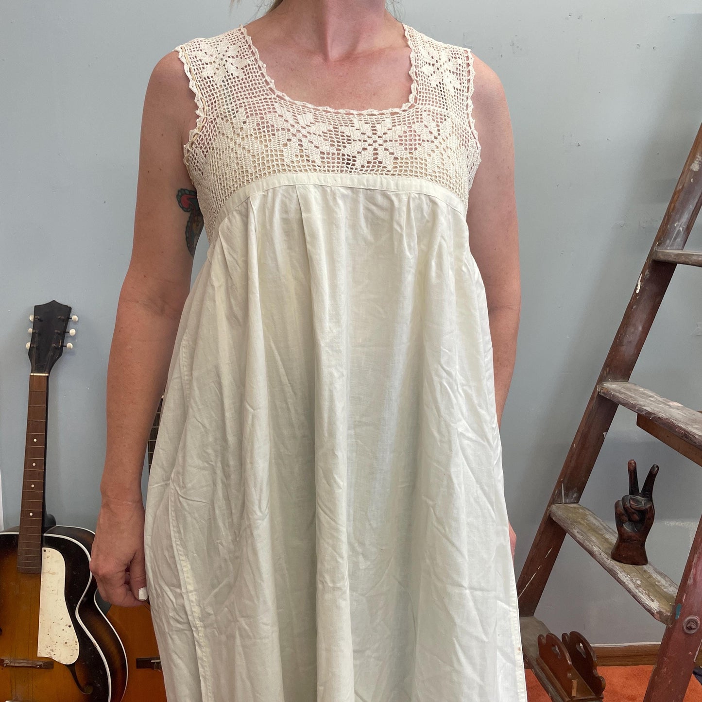 vtg 1900s EMBROIDERED NIGHT DRESS // vintage cotton eyelet lawn dress edwardian nightgown maxi sleep dress pajamas flowy minimalist white