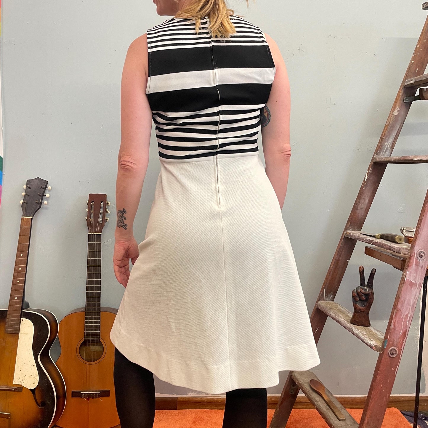 vtg 70s STRIPED TANK DRESS // retro contrast two tone black & white mod a line tank dress layers fall autum flowy cute school outfit preppy