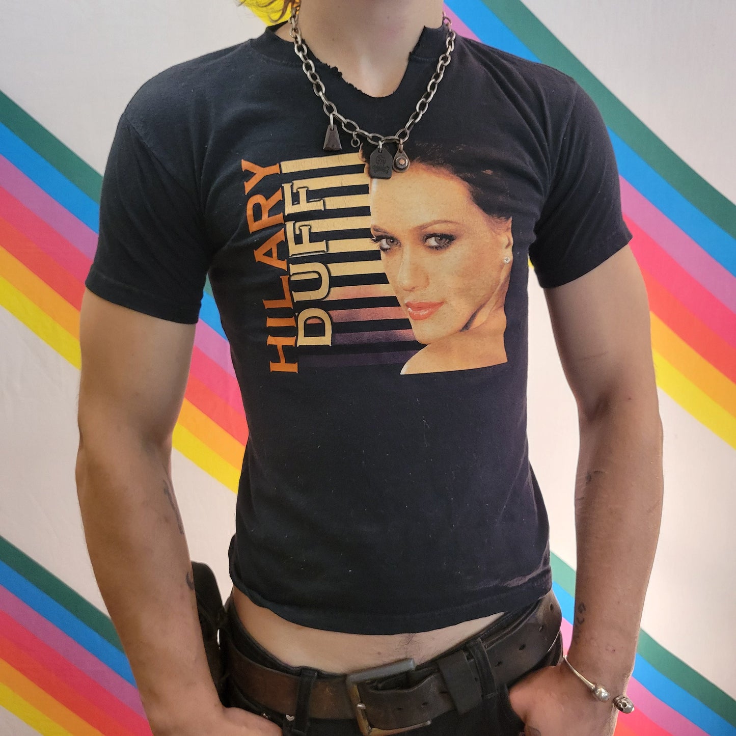 vtg y2k HILARY DUFF baby tee // vintage cut chopped distressed madonna cher britney spears style era fashion 90s hanson mmmbop mtv pop star