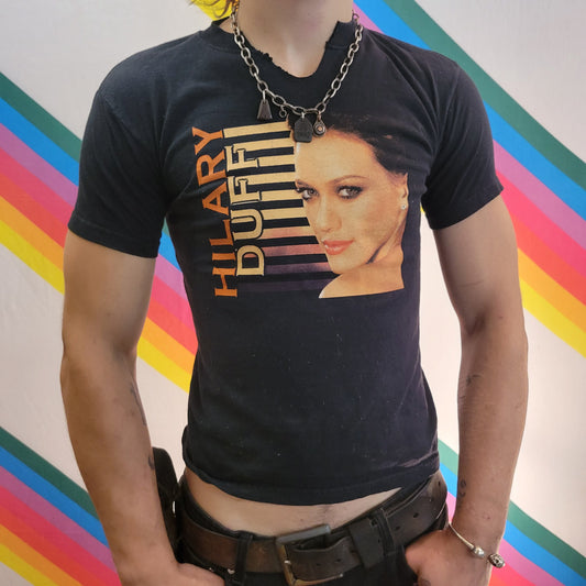 vtg y2k HILARY DUFF baby tee // vintage cut chopped distressed madonna cher britney spears style era fashion 90s hanson mmmbop mtv pop star