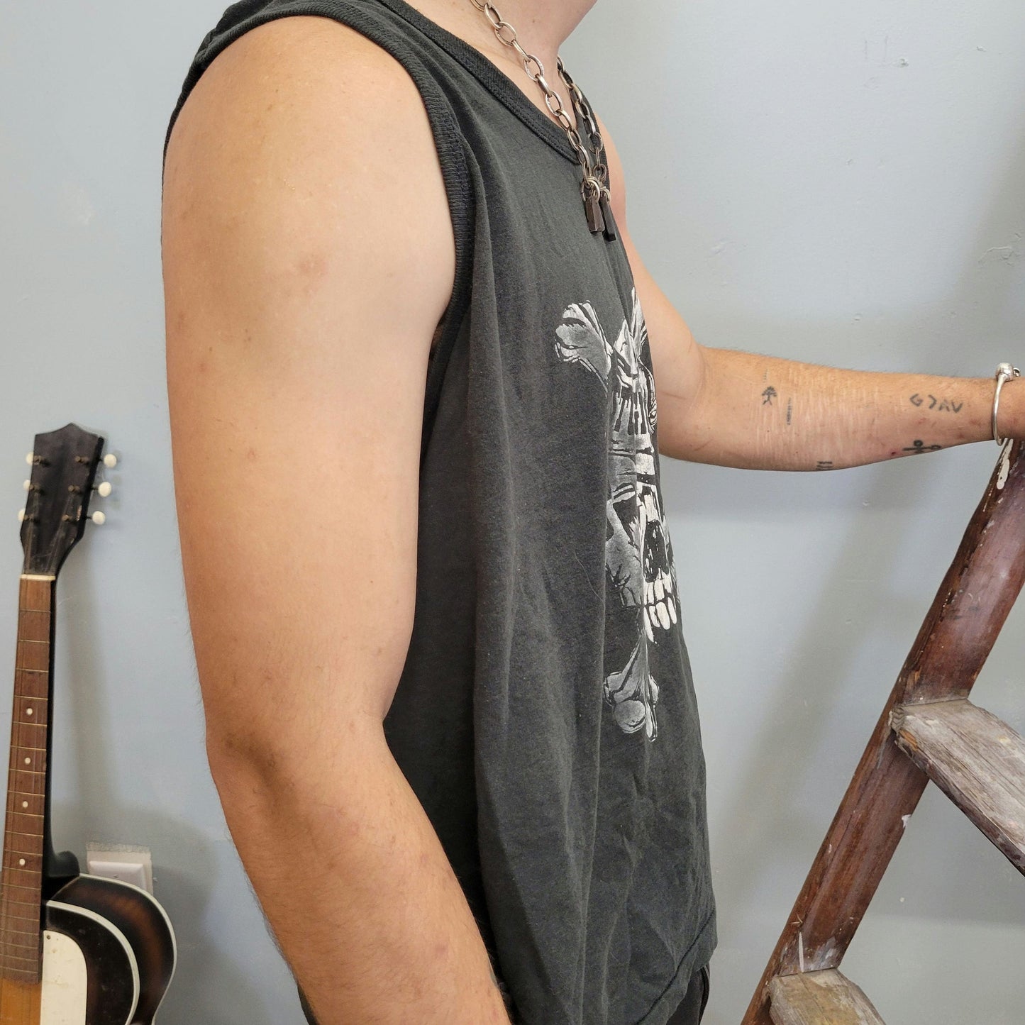 vtg 80s SKULL STURGIS TANK top // vintage single stitch muscle tee chopped goonies pirates biker outlaw punk lost boys harley 3d goth rock