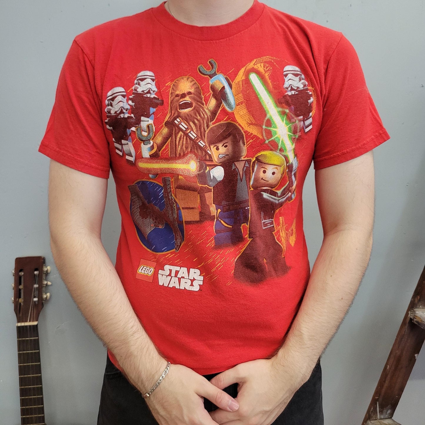 vtg y2k LEGO STAR WARS tshirt // vintage ninjago movie blocks bricks childrens toys promo kids tee retro baby tee crop small youth red