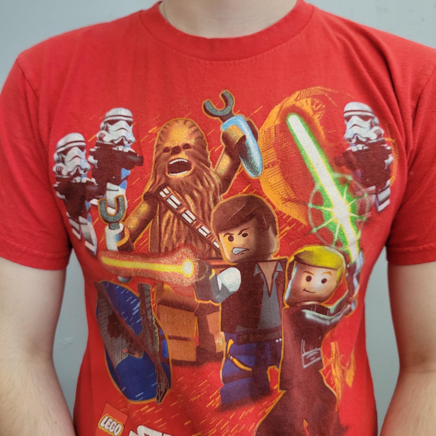vtg y2k LEGO STAR WARS tshirt // vintage ninjago movie blocks bricks childrens toys promo kids tee retro baby tee crop small youth red